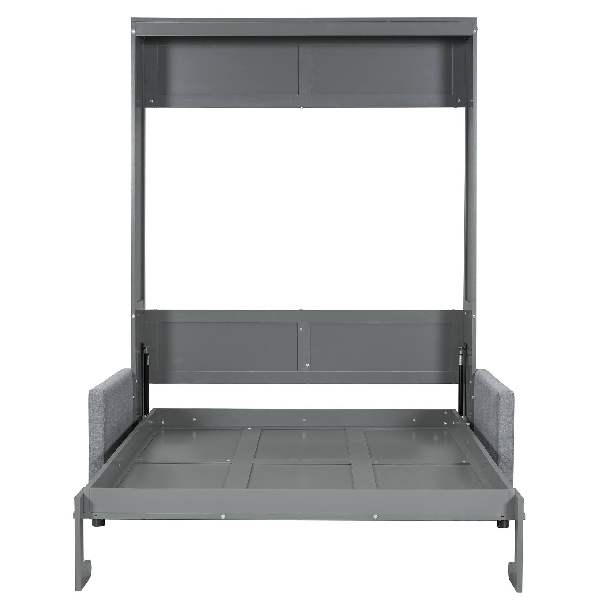 Back. Tiramisubest - Full Size Gray Murphy Bed Wall Bed, MDF+LVL, 83"L x 66"W x 84"H, 196 lbs, Space-Saving - Gray.