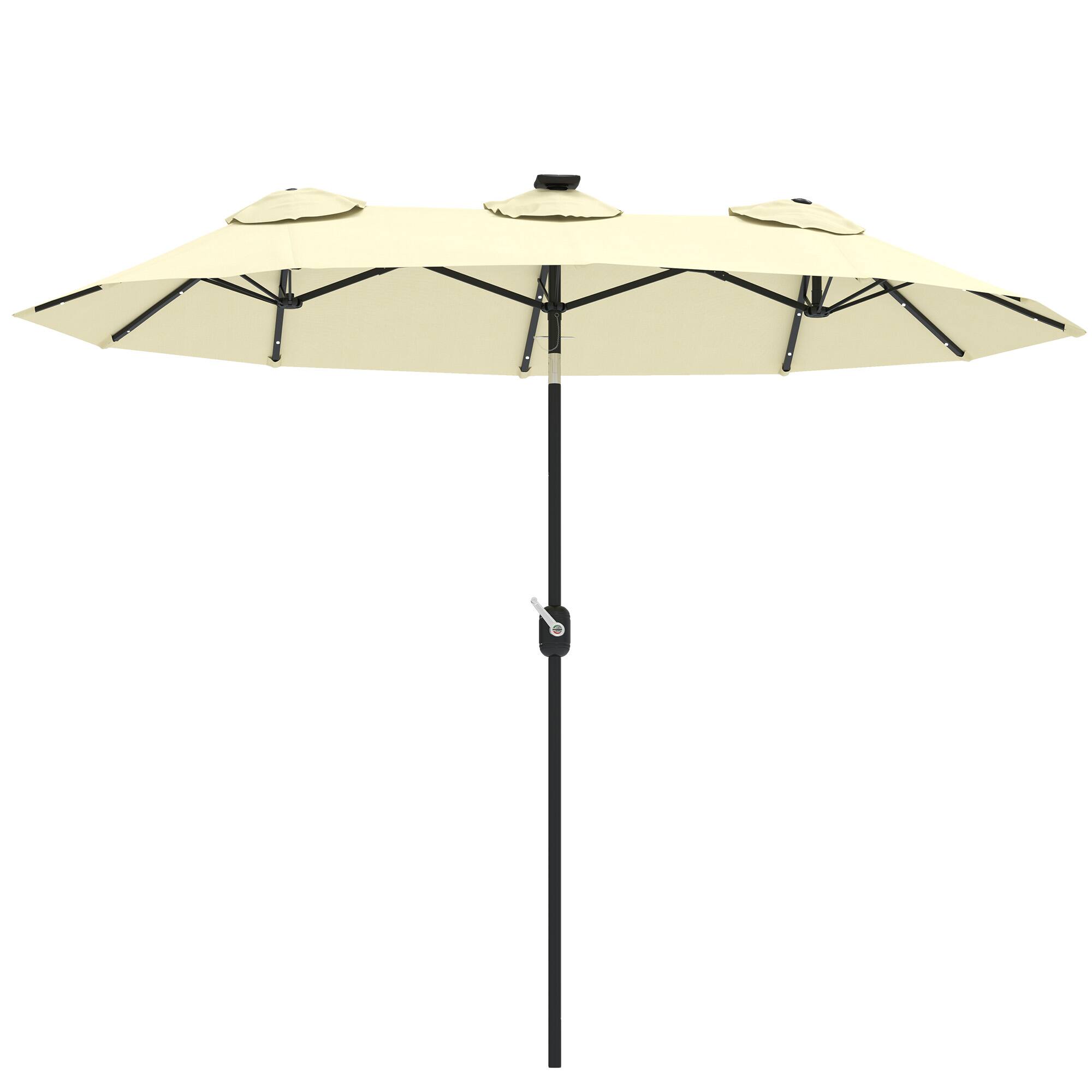 Outsunny - Double Sided Patio Umbrella, 9.7' Large Outdoor Market Umbrella with LED Solar Light, Tilt and Crank, 3 Air Vents - Cream White