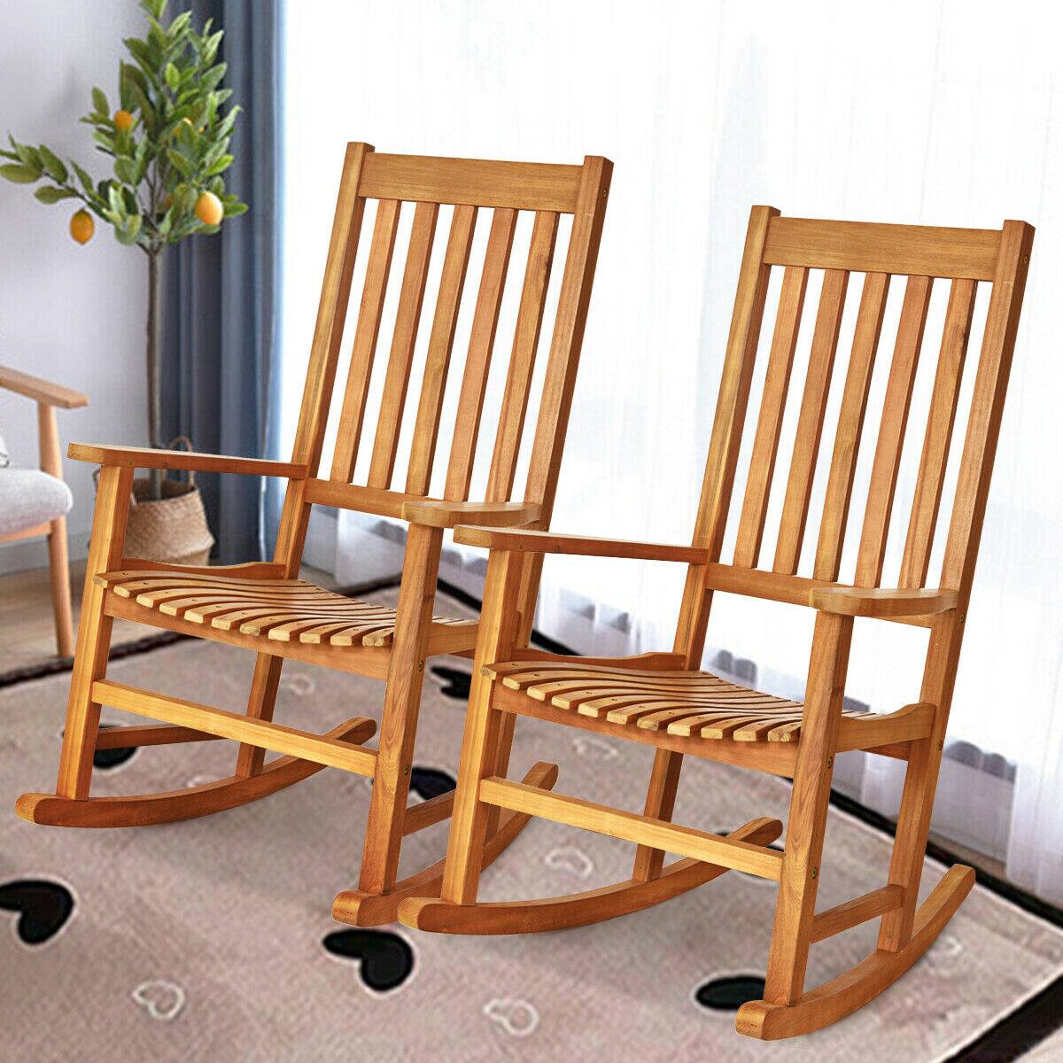 Alt View 1. Costway - Costway 2PCS Wood Rocking Chair Porch Rocker High Back Garden Seat Indoor Outdoor - Teak.