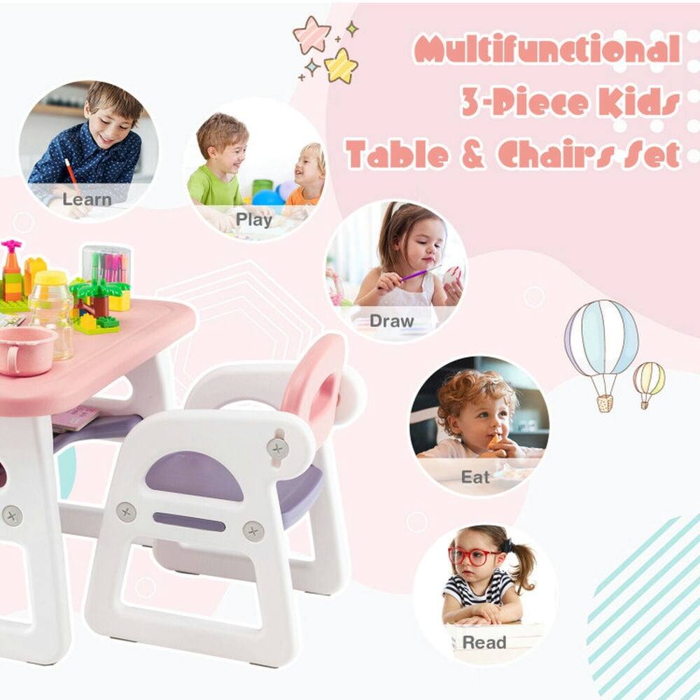 Multifunctional 3-Piece Kids Table & Chairs Set  
Learn Play Draw + Eat x Read