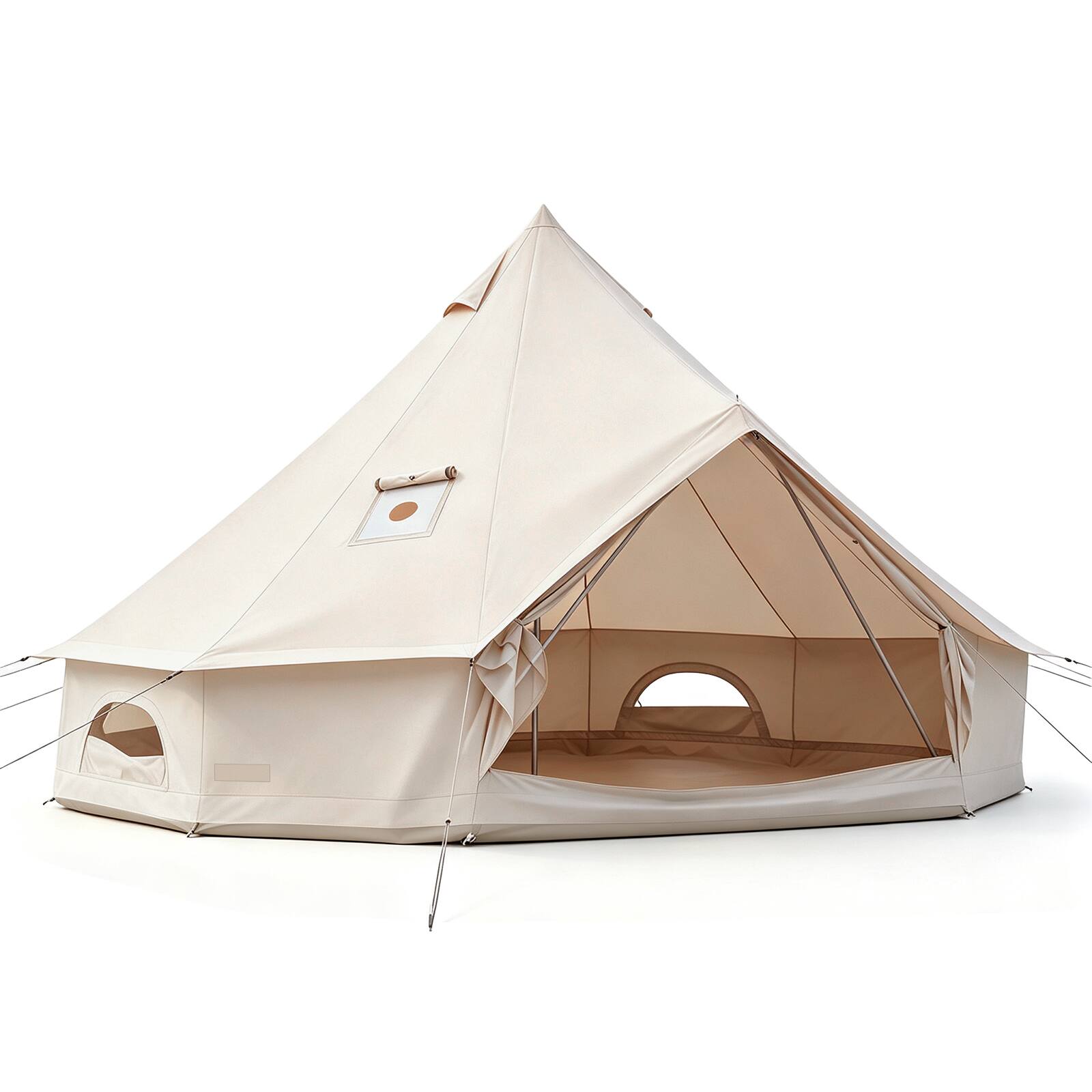 Alt View 9. Costway - Costway 13.5 ft Bell Tent with Stove Jack, Mesh Windows & Doors, Accommodates 4-6 Person - Beige.