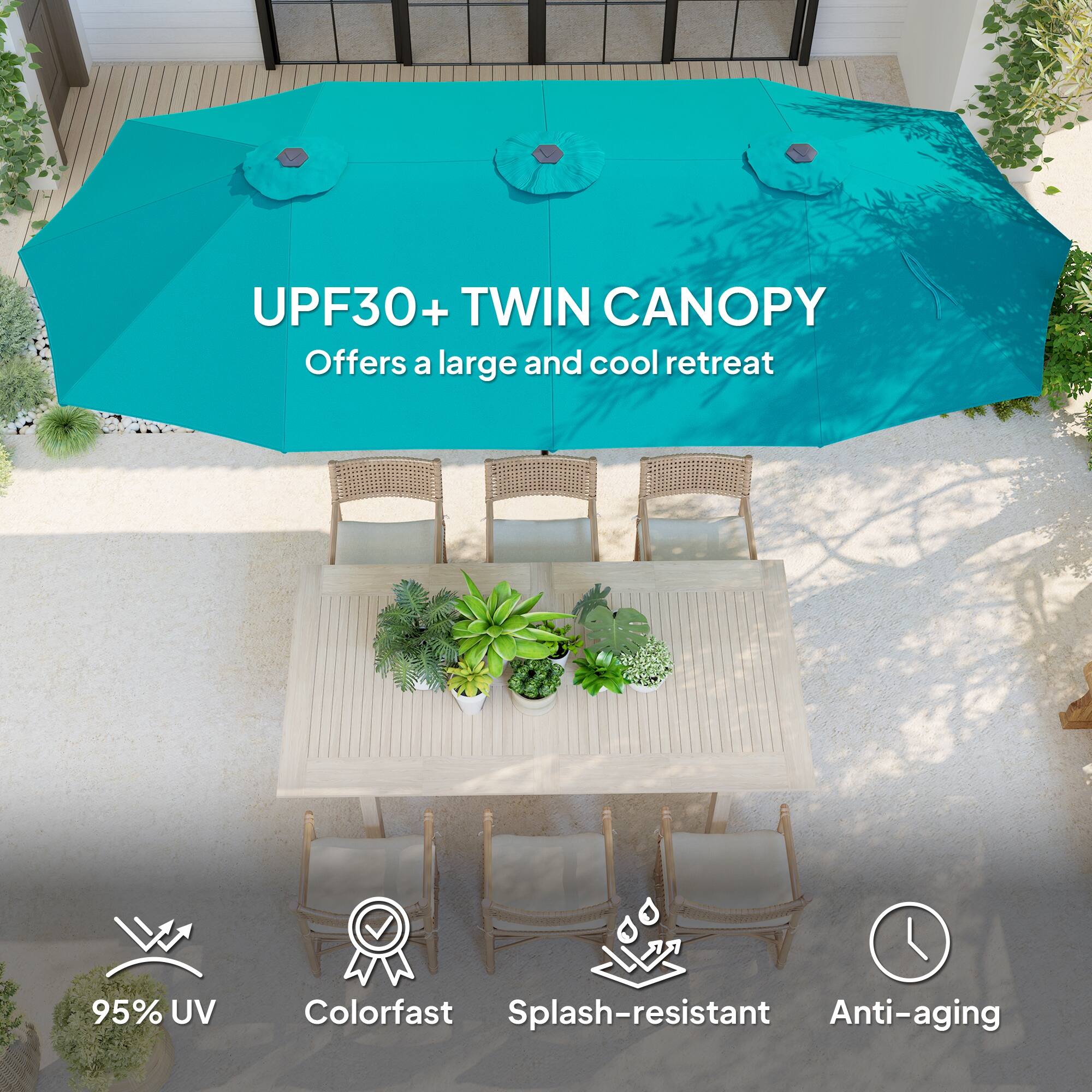 UPF30+ TWIN CANOPY Offers a large and cool retreat

95% UV
Colorfast
Splash-resistant
Anti-aging