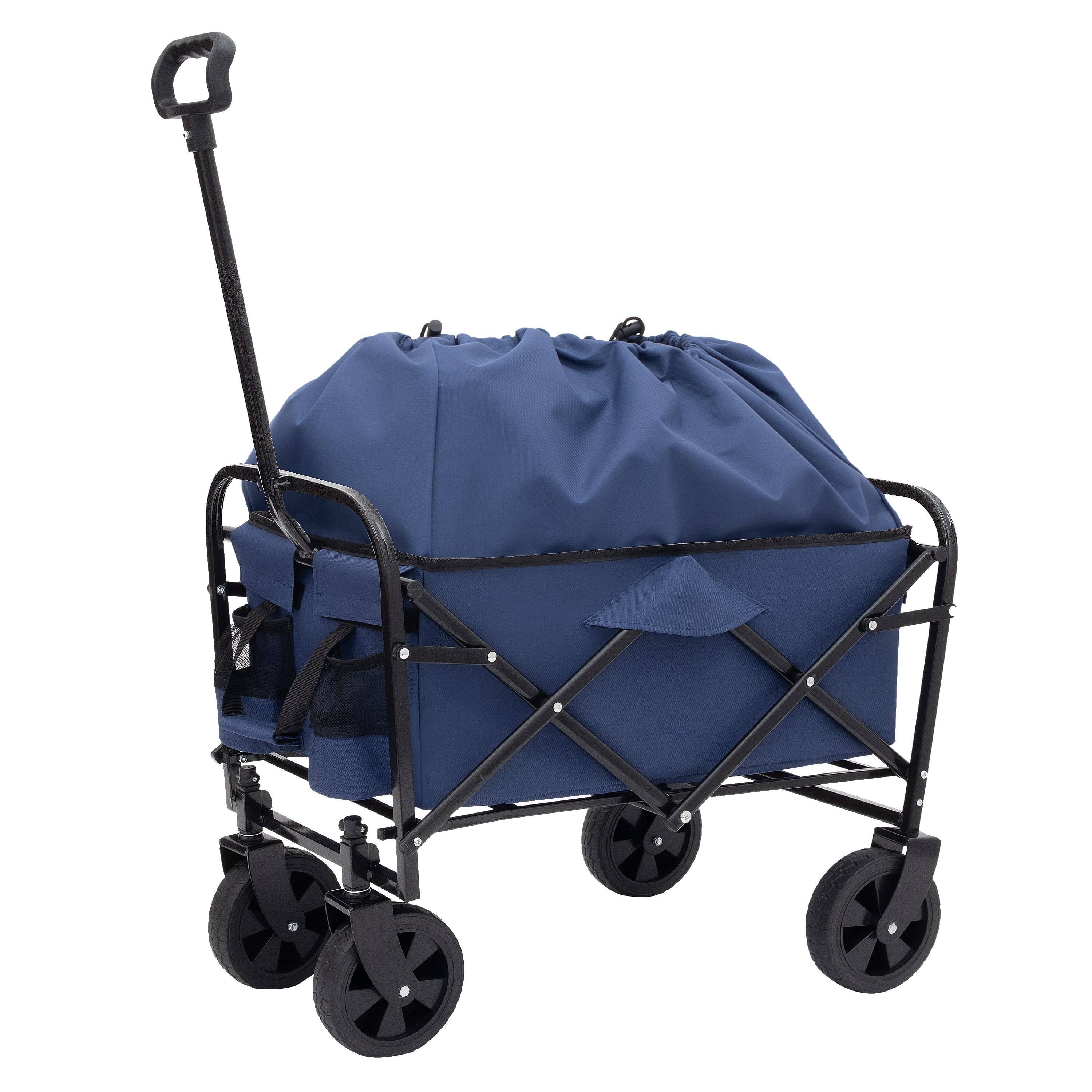 Left. Mondawe - Extendable Collapsible Wagon Utility Carts w/ 225LBS Capacity, 360° Wheels - Dark Blue.