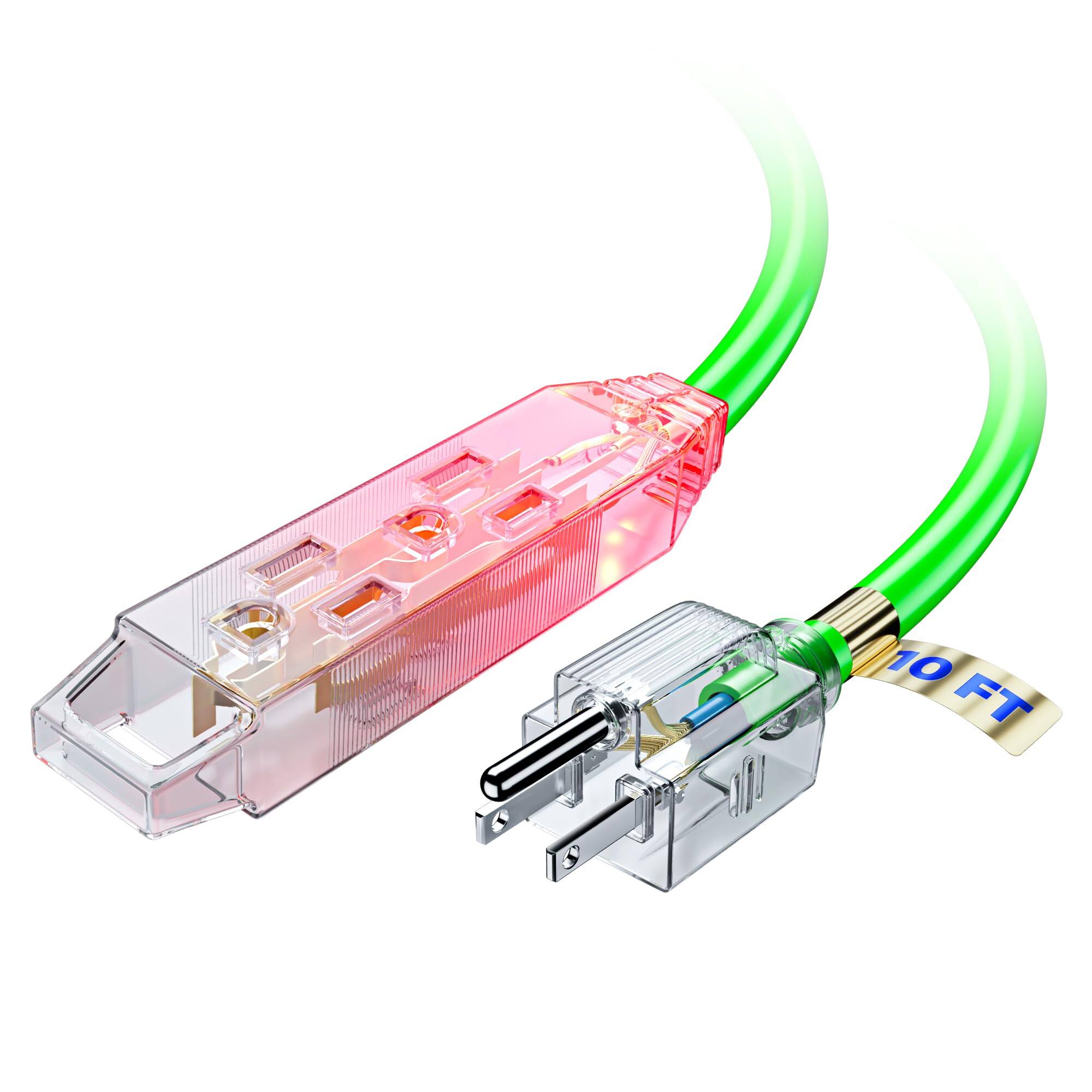 Front. Maximm - Extension Cord 10 ft, Extension Cord with Multiple Outlets and Lit Ends,16 Gauge ETL Listed - Green.