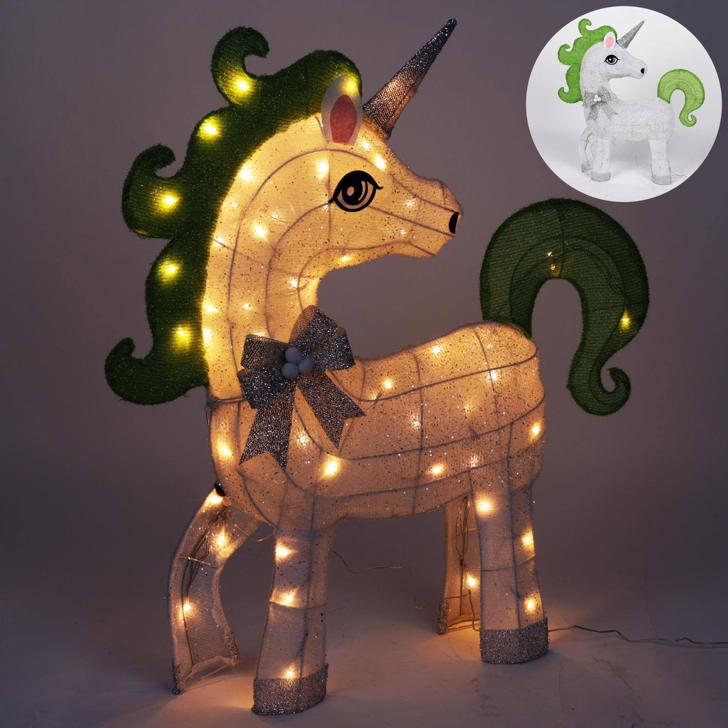 Front. Alpine - Alpine White Fabric Head Back 3D Unicorn 35 in. Yard Decor - White | Green.
