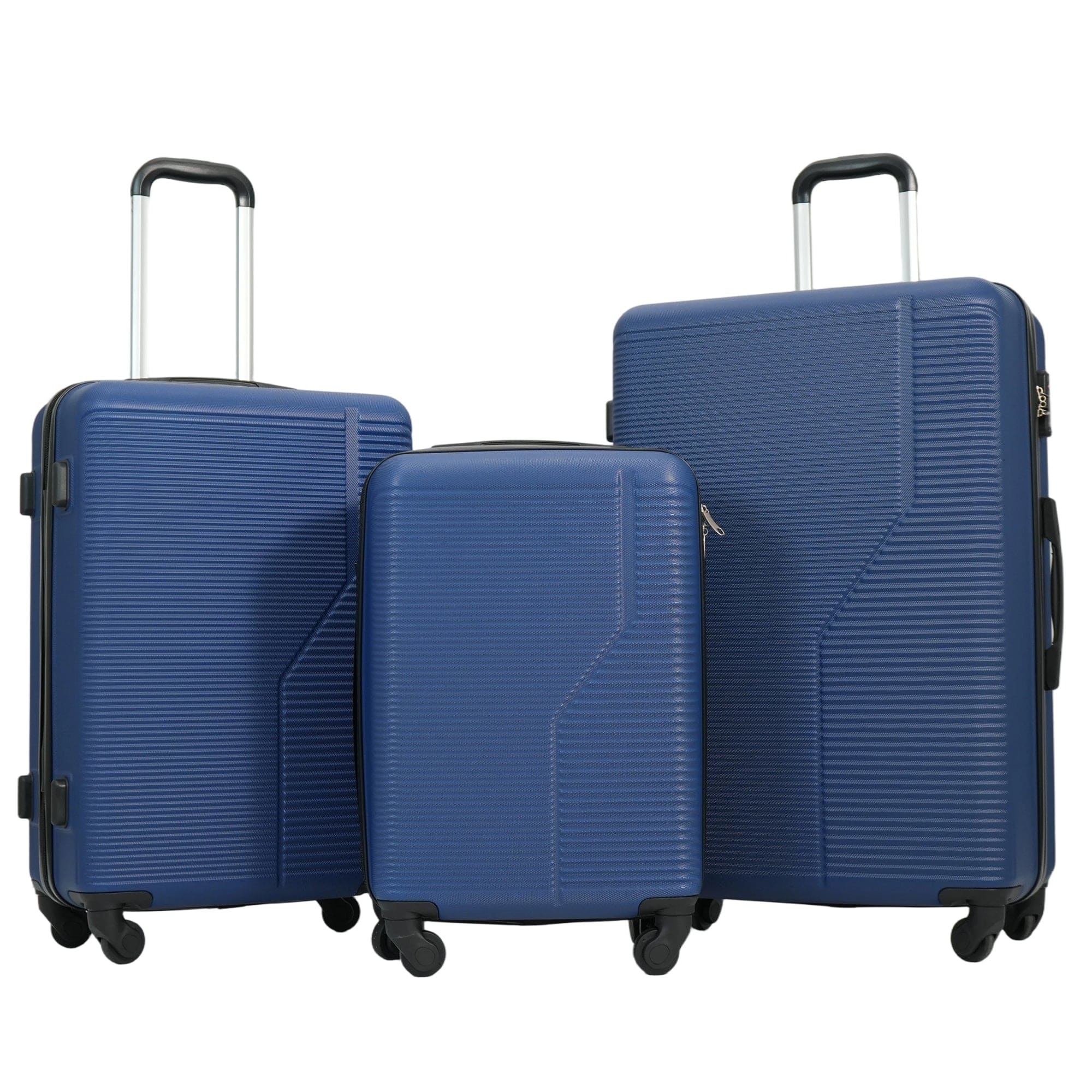 BreeBe - 3-Piece Luggage Set ABS Lightweight & Durable Suitcase with Spinner Wheels, TSA Lock, (20/24/28) - Dark Blue