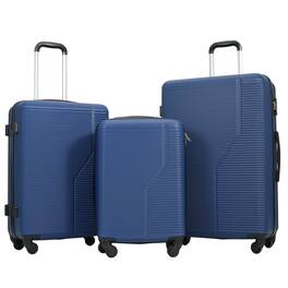 BreeBe - 3-Piece Luggage Set ABS Lightweight & Durable Suitcase with Spinner Wheels, TSA Lock, (20/24/28) - Dark Blue