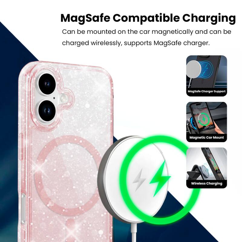 MagSafe Compatible Charging  
Can be mounted on the car magnetically and can be charged wirelessly, supports MagSafe charger.  

- MagSafe Charger Support  
- Magnetic Car Mount  
- Wireless Charging