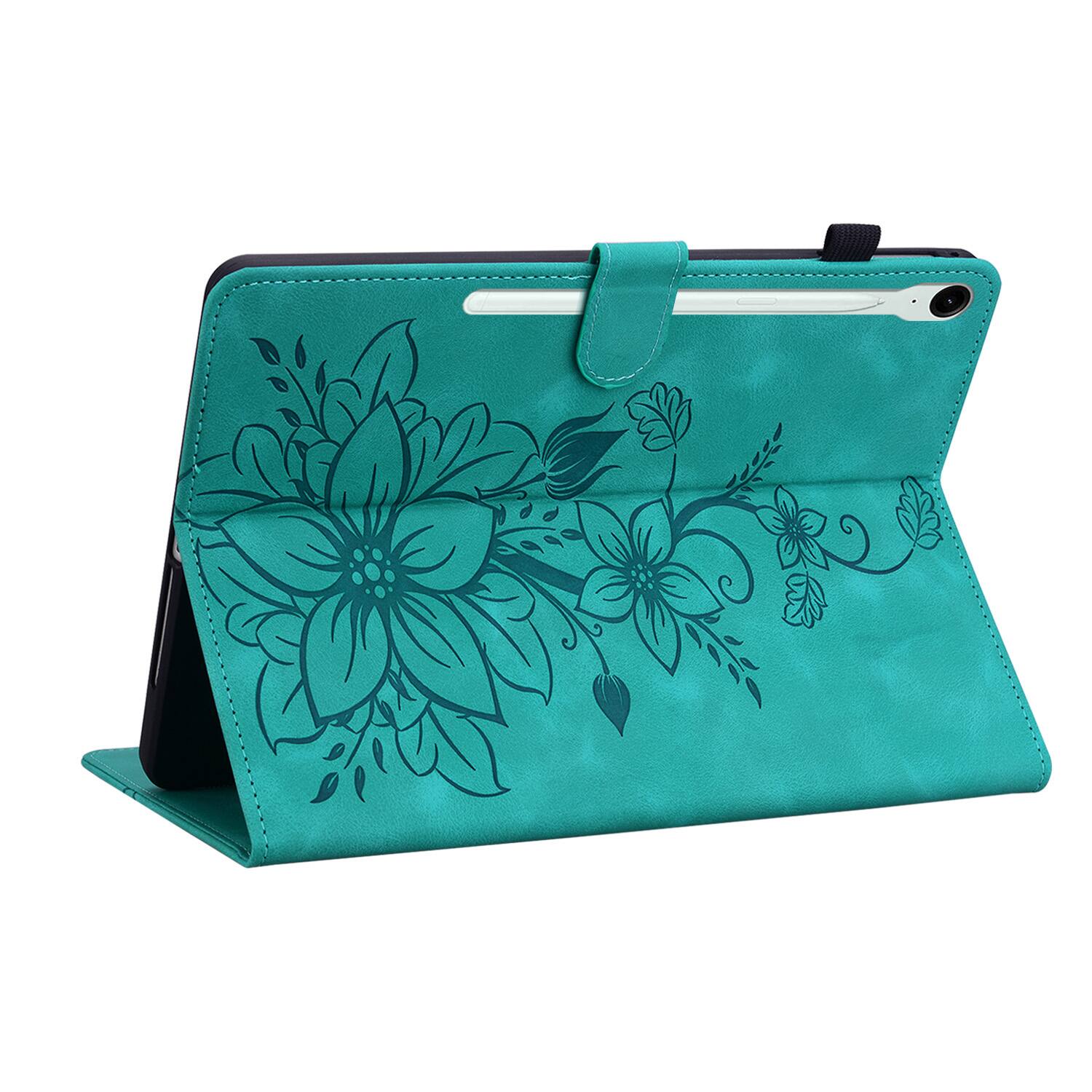 Left. Dteck - Case for Samsung Galaxy Tab S10 FE & S10 Lite and S9 FE & S9,Embossed Pattern PU Leather Flip Card Holder Stand Cover - Green.