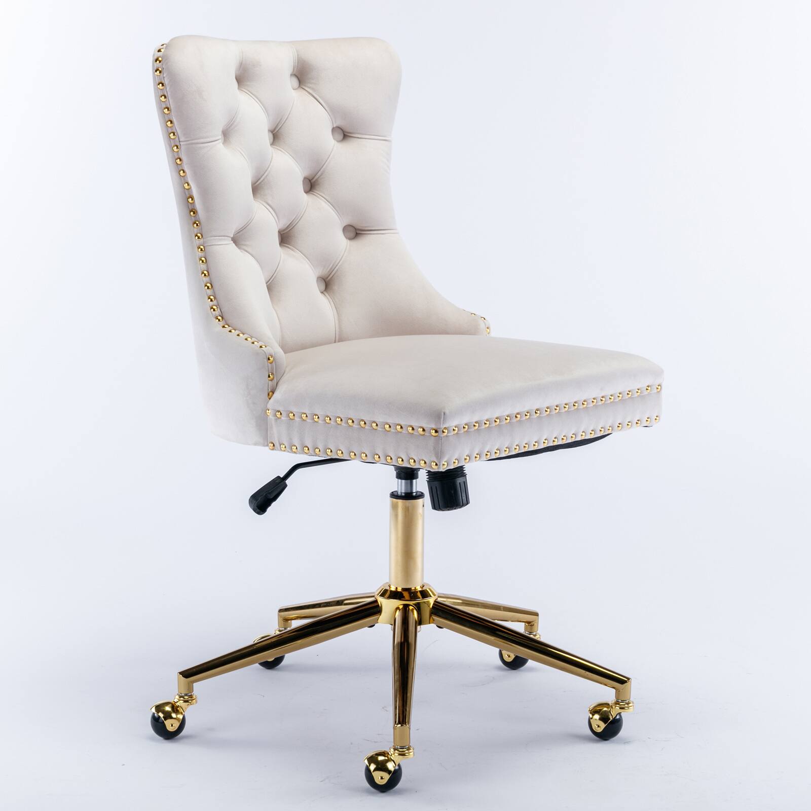 Back. Spaco - Spaco Executive Office Velvet Chair with Tufted Button, Golden Metal Base, Adjustable Swivel, for Home Office - Beige.