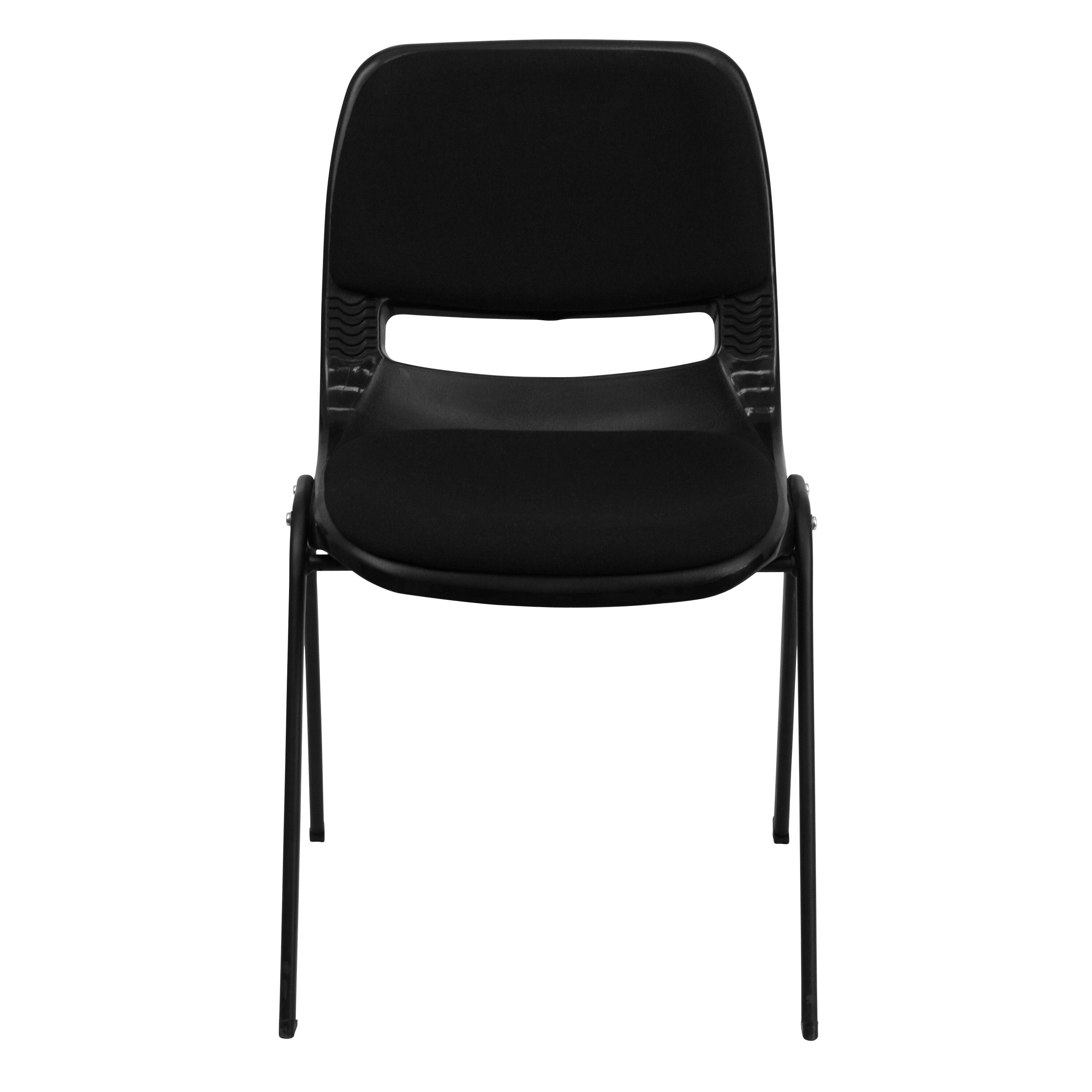 Alt View 7. Emma + Oliver - 880 lb. Capacity Padded Ergonomic Shell Stack Chair with Metal Frame - Black.