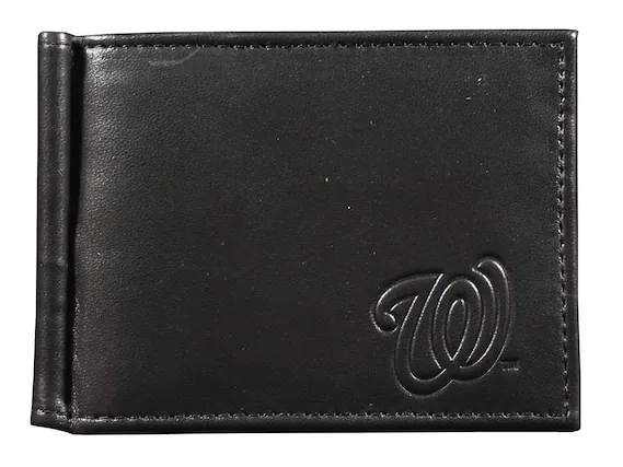 Front. Rico Industries - Washington Nationals Genuine Black Leather Money Clip Wallet RFID Blocking - Multi.