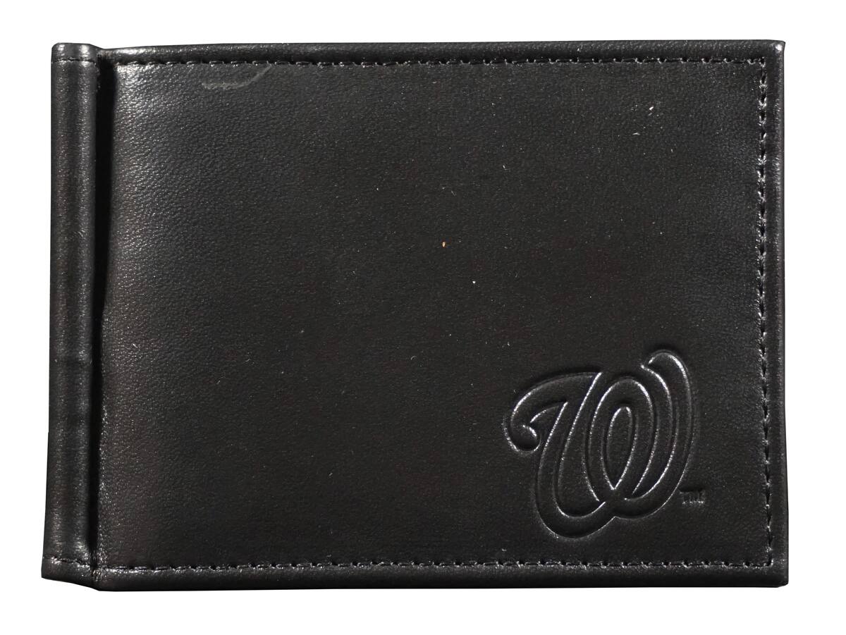 Front. Rico Industries - Washington Nationals Genuine Black Leather Money Clip Wallet RFID Blocking - Multi.