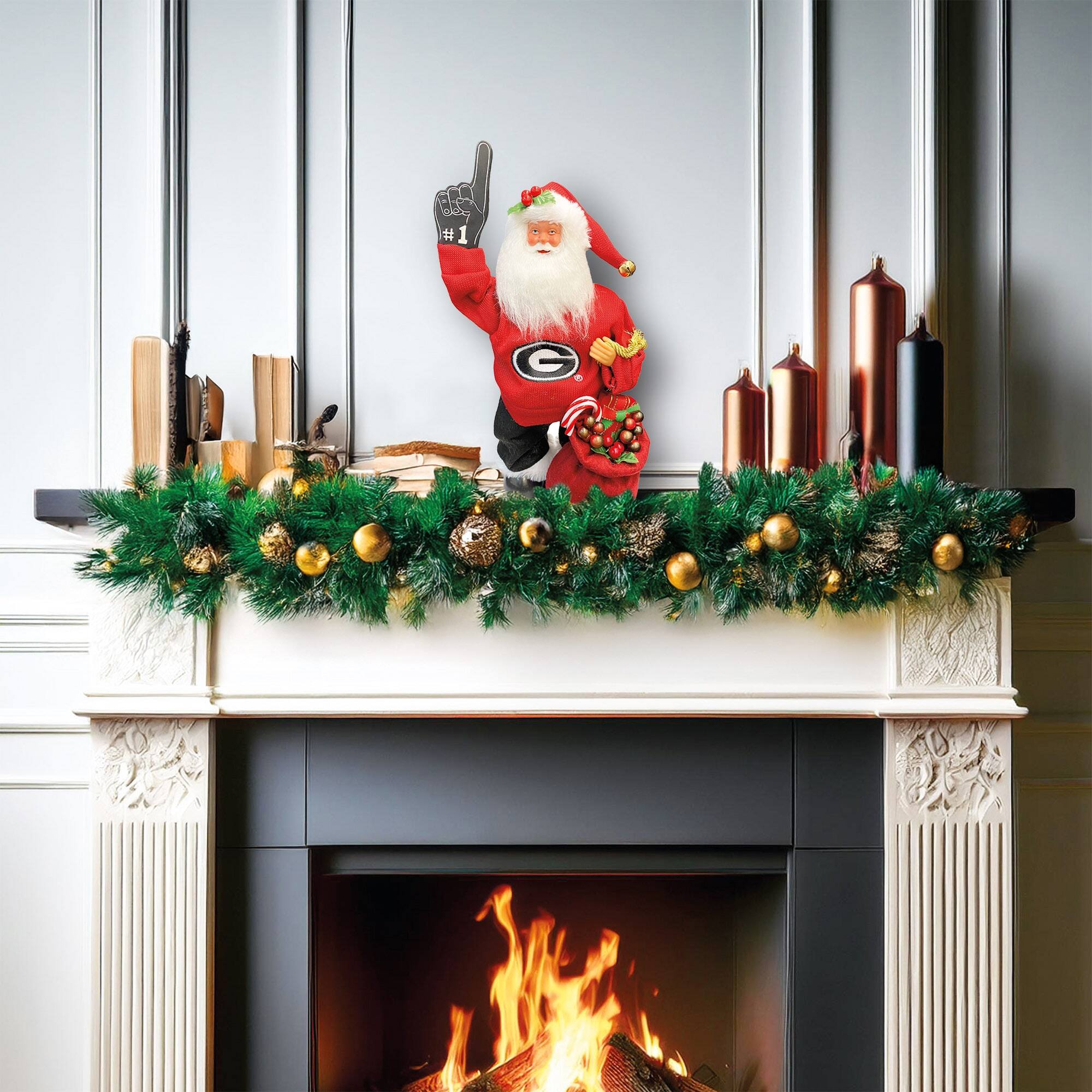 Alt View 2. Santa's Workshop - Georgia Bulldogs 12" Animated Musical Santa - Red.