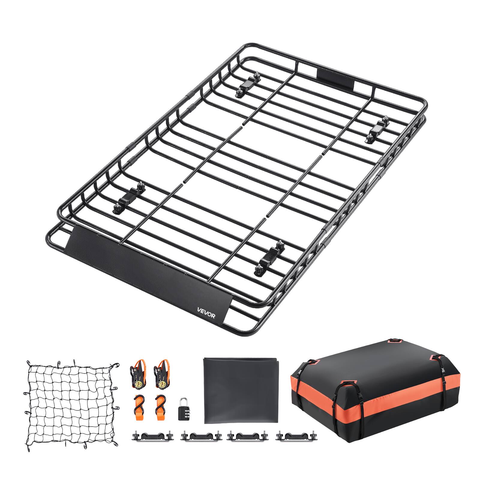 Alt View 5. VEVOR - Roof Rack Basket, 64 x 39 x 4.1 in, Universal Rooftop Cargo Carrier with 44.1 x 34.3 x 10.2 in Cargo Bag, Net - Black.