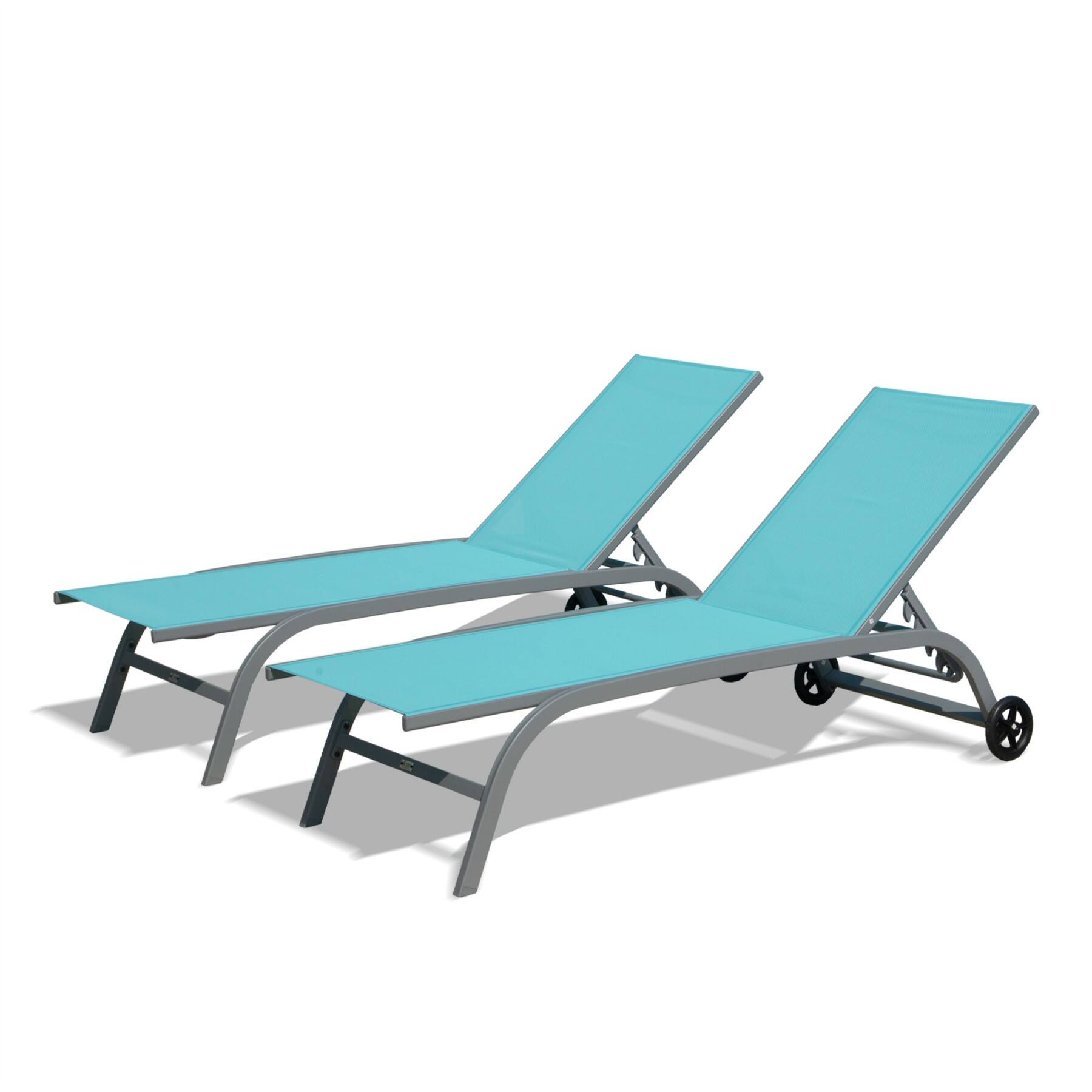 Alt View 5. Ecooso - Chaise Lounge Outdoor Set of 2, Lounge Chairs for Outside with Wheels, Outdoor Lounge Chairs with 5 Adjustable Position - Lake Blue.