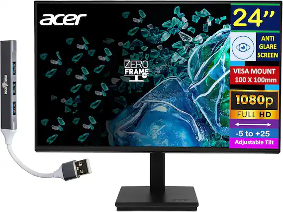 Acer Zero Frame Pro 24" Anti Glare Screen
VESA Mount 100 x 100mm
1080p Full HD
-5 to +25 Adjustable Tilt