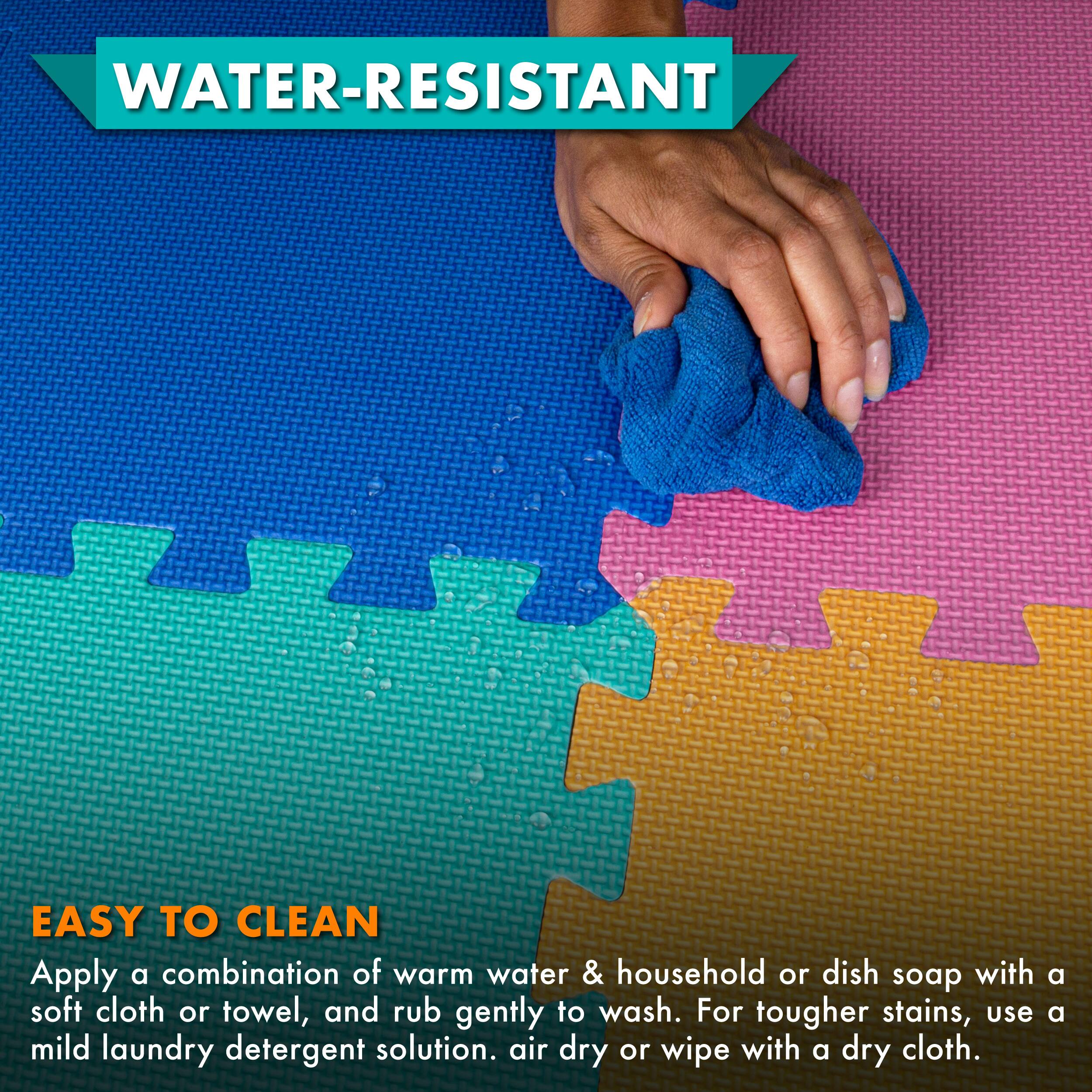 WATER-RESISTANT

EASY TO CLEAN

Apply a combination of warm water & household or dish soap with a soft cloth or towel, and rub gently to wash. For tougher stains, use a mild laundry detergent solution. Air dry or wipe with a dry cloth.