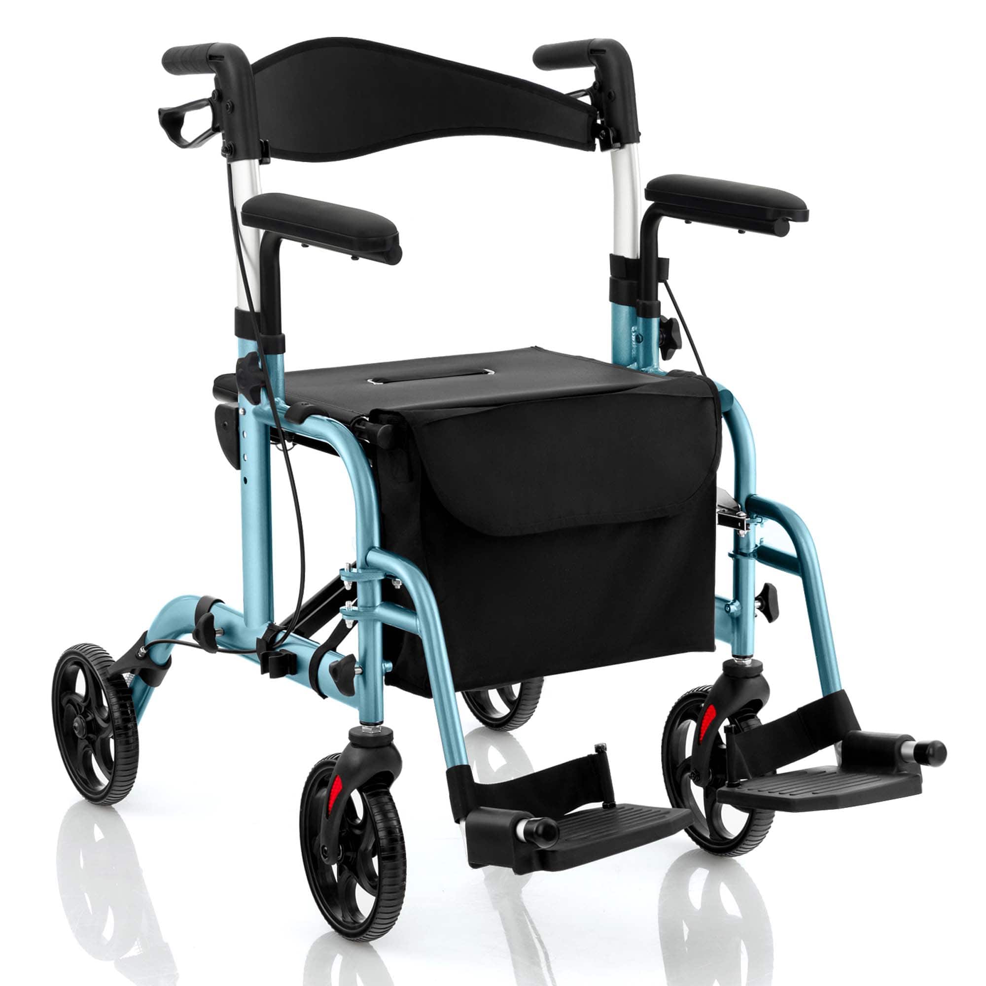 Front. Costway - Costway Folding Rollator Walker with Seat & 8" Wheels Supports up to 300 lbs Navy - Navy.