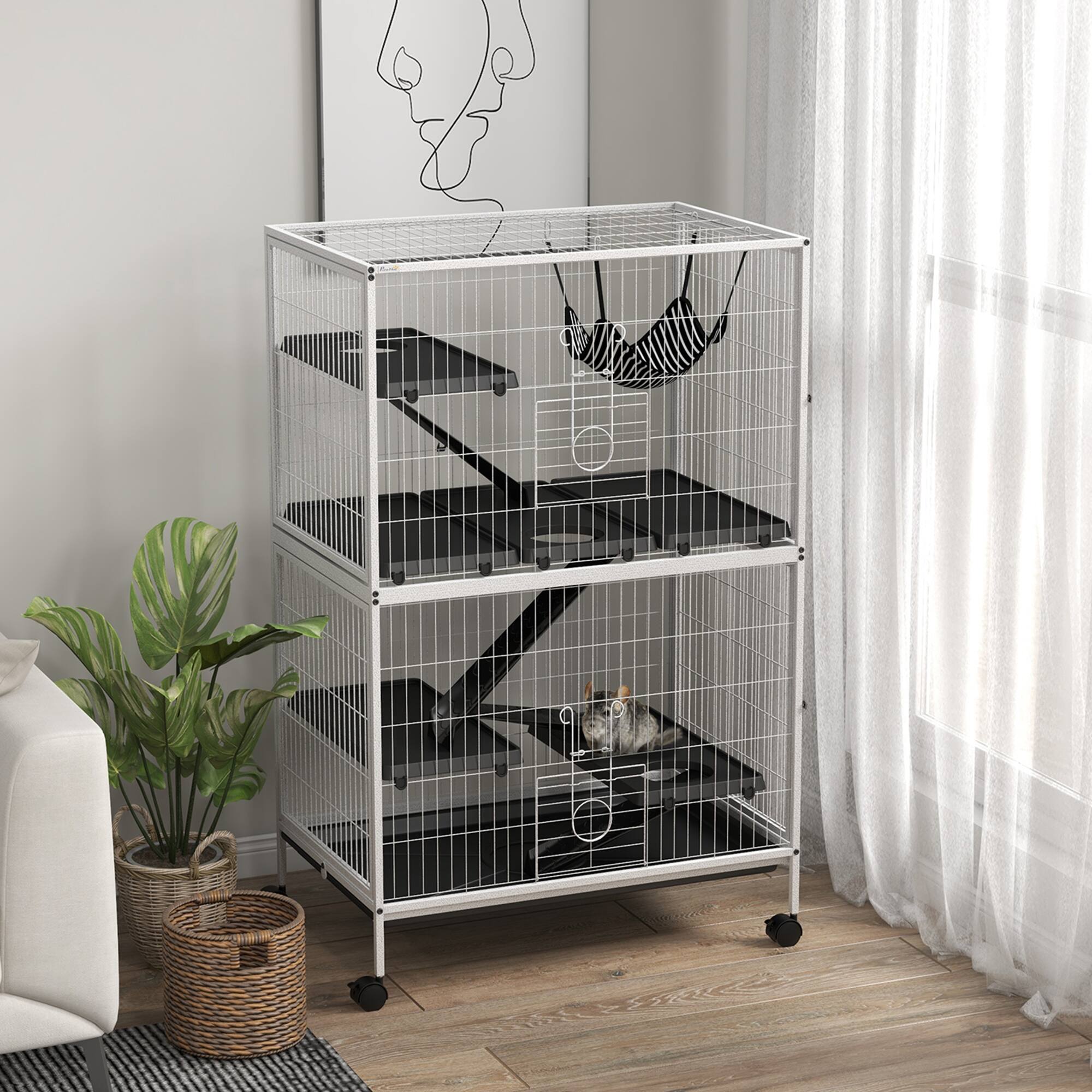 Alt View 1. Pawhut - H Rolling Small Animal Cage with Hammock, Ferret Cage, Chinchilla Cage, Pet Habitat, wIth 4 Doors.