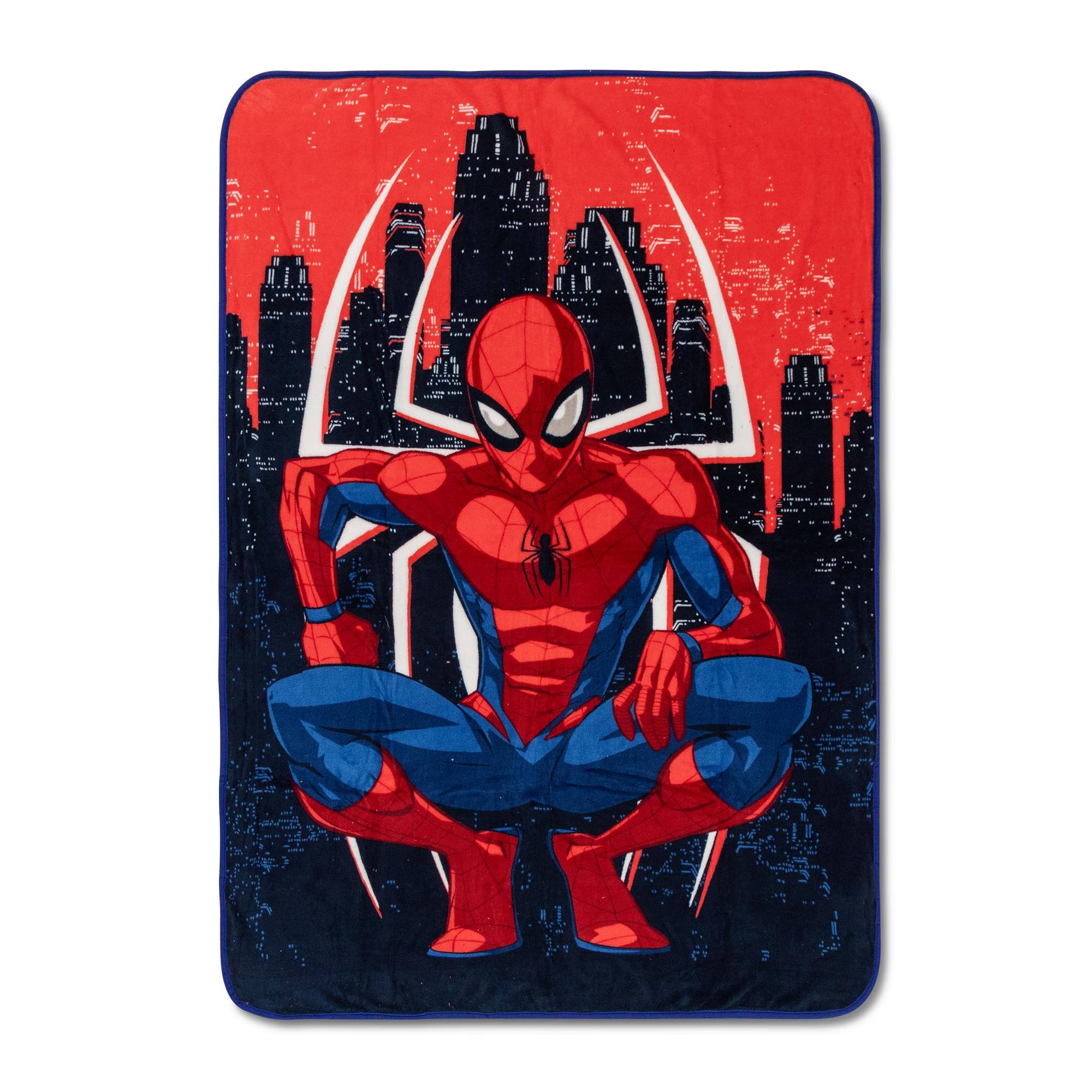 Front. Silver Buffalo - Marvel Spider-Man Skyline Pose Fleece Throw Blanket | 45 x 60 Inches - Multi-Colored.