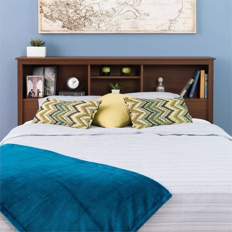 Angle. Hivvago - Full / Queen size Bookcase Headboard in Cherry Wood Finish - Cherry.