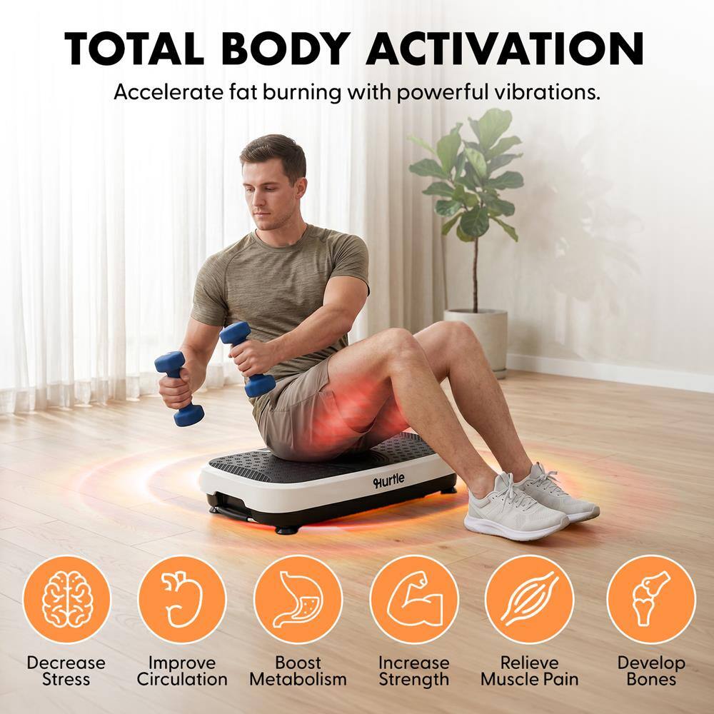 TOTAL BODY ACTIVATION  
Accelerate fat burning with powerful vibrations.  

- Decrease Stress  
- Improve Circulation  
- Boost Metabolism  
- Increase Strength  
- Relieve Muscle Pain  
- Develop Bones