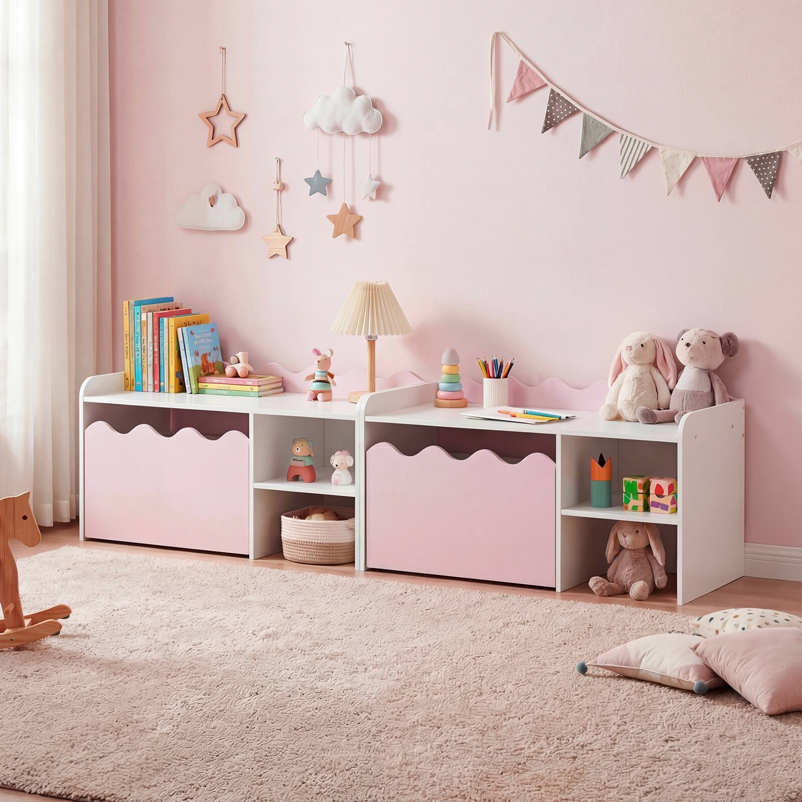 Alt View 3. Costway - Costway Kids Bookshelf & Toy Storage Organizer,Wooden Toddler Book Rack with Movable Drawer - Pink + White.