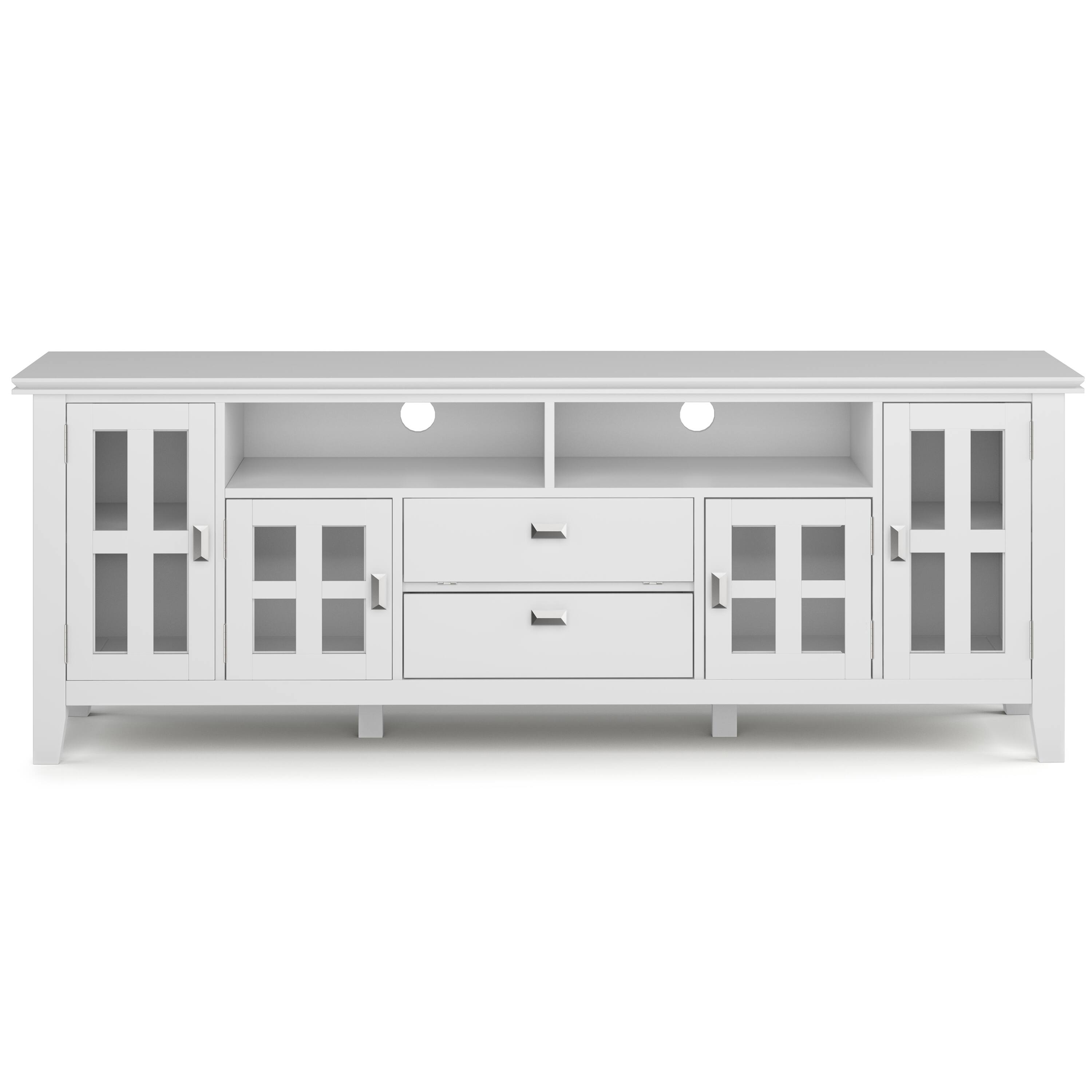 Angle. Simpli Home - Artisan Solid Wood Contemporary 72 inch Wide TV Stand with Two 26 inch Wide 5 Shelf Bookcases (Set of 3) - White.