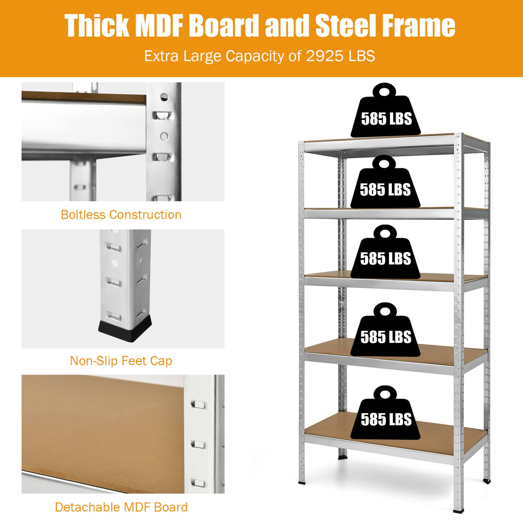 Alt View 4. Gymax - Gymax 72'' Steel 5-tier Garage Shelf Metal Storage Adjustable Unit Silver - Sliver.