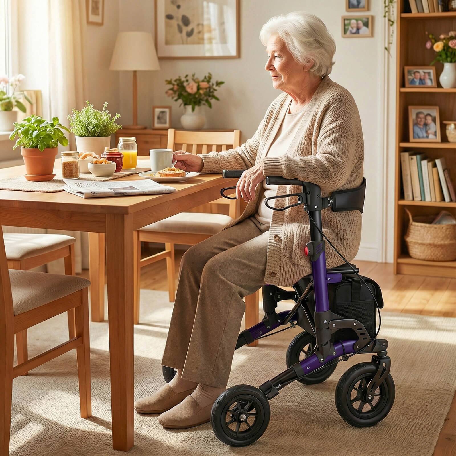 Alt View 1. Costway - Costway Rollator Walker for Seniors with Seat Mesh Backrest Spring Suspension Cane Holder - Purple + Black.