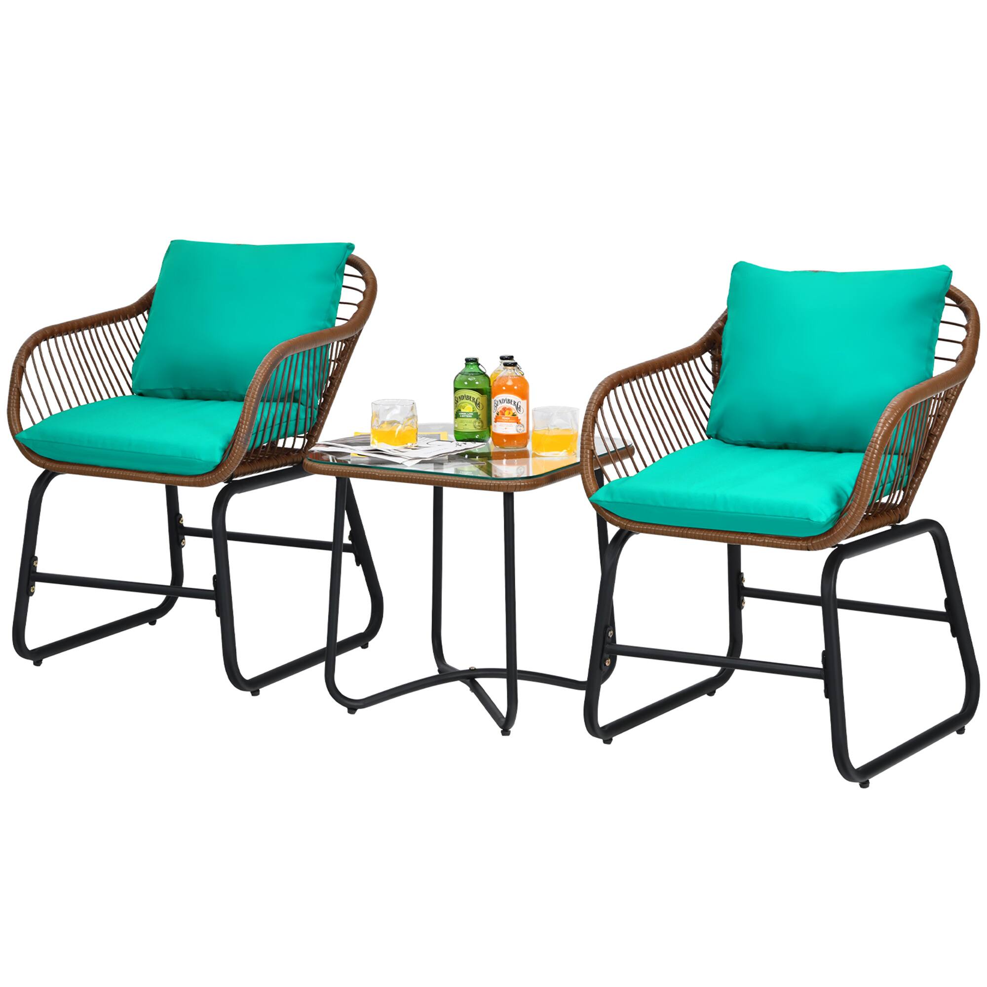 Alt View 8. Gymax - Gymax 3PCS Outdoor Bistro Set Patio Conversation Furniture Set w/ Turquoise Cushions - Turquoise.