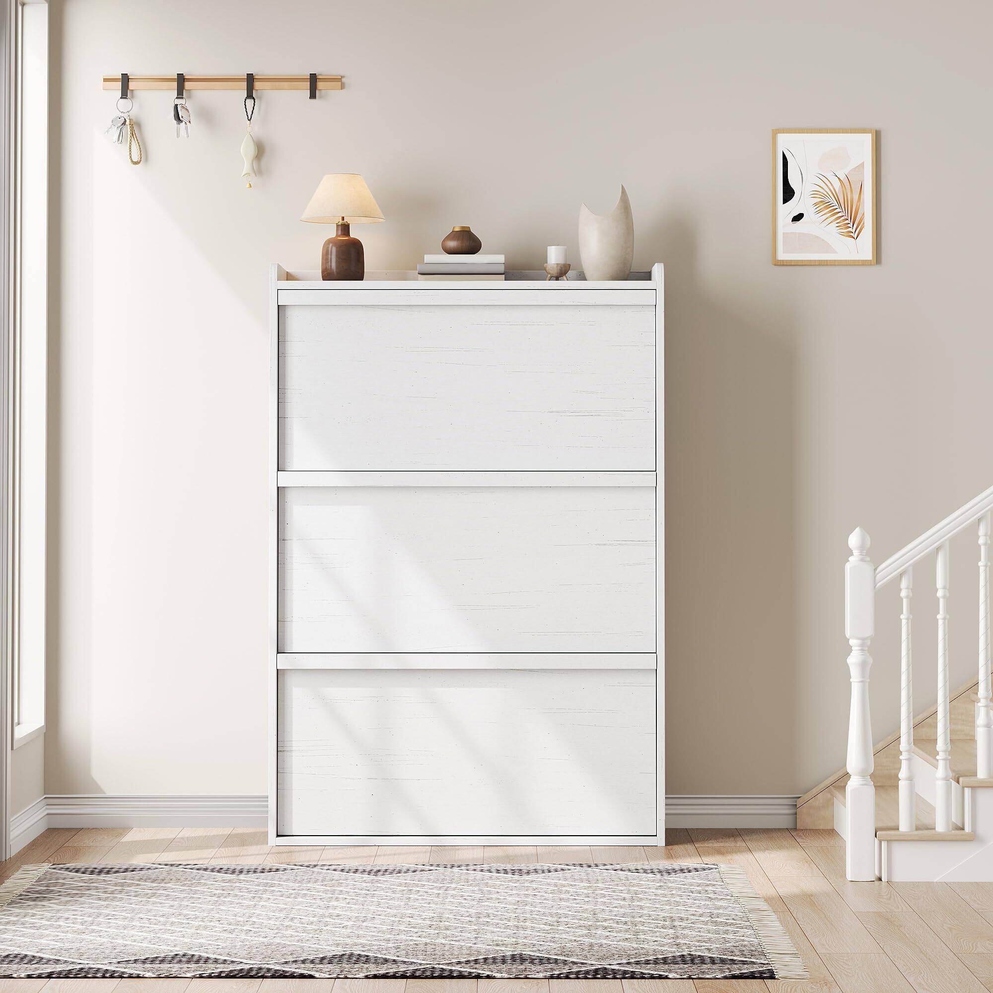Alt View 5. Babevy - Wooden Shoe Cabinet with Adjustable Shelves, Hidden Flip Storage for Entryway, Hallway, or Living Room - White.