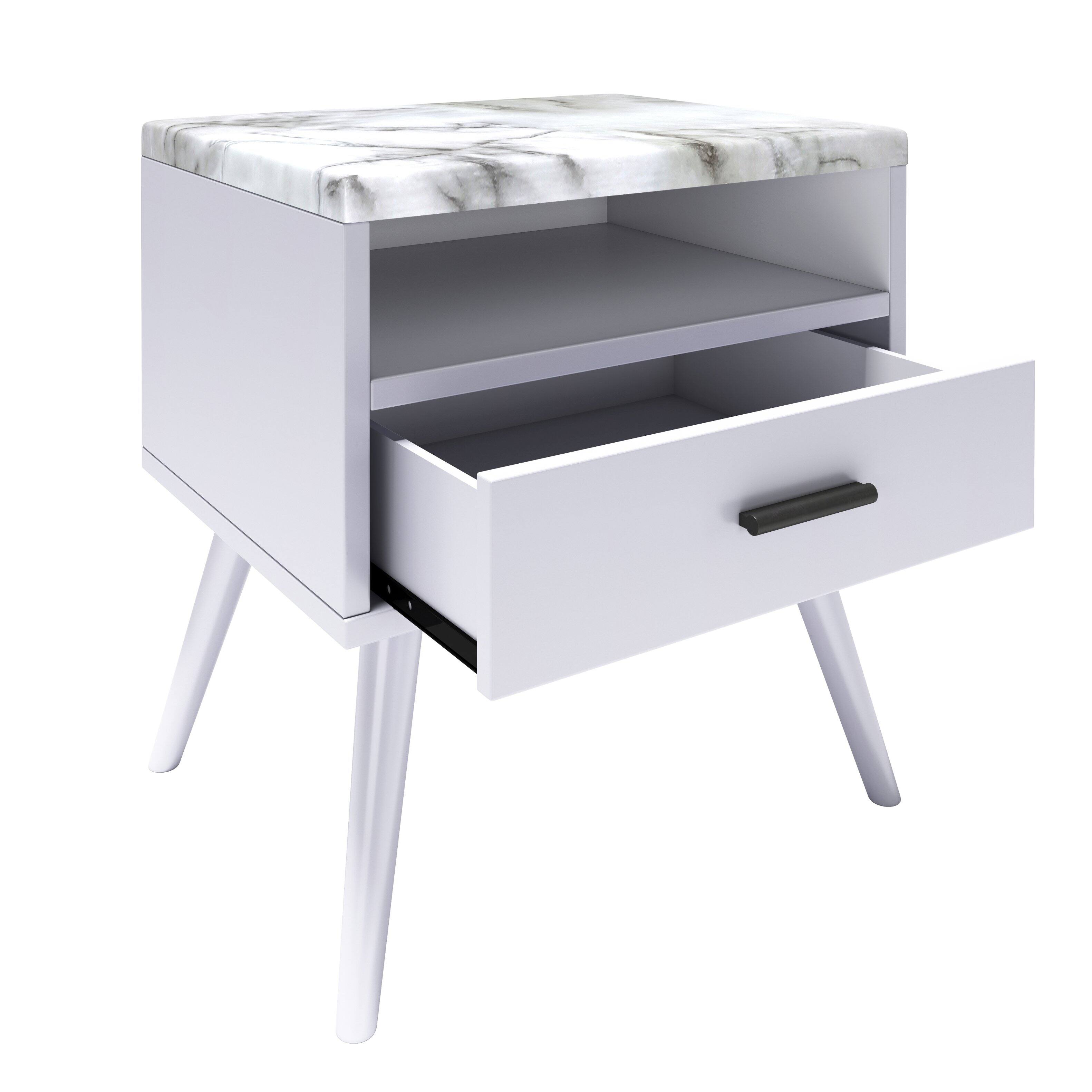 Alt View 4. Boyd Sleep - Boyd Sleep 21.6" Faux Marble Top Marcello Mid Century Nightstand - White.