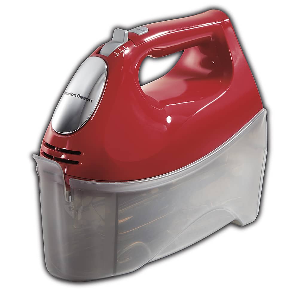 Front. Hamilton Beach - 6 Speed Hand Mixer with Snap-On Case - red.
