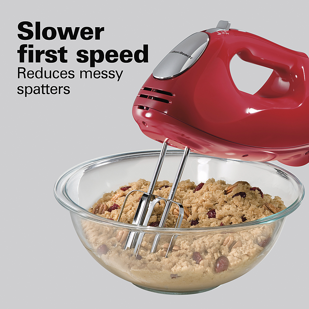Hamilton Beach Red 6 Speed Hand Mixer with Beaters, Dough Hooks, Whisk, and  Easy Access Snap-On Case 62633R