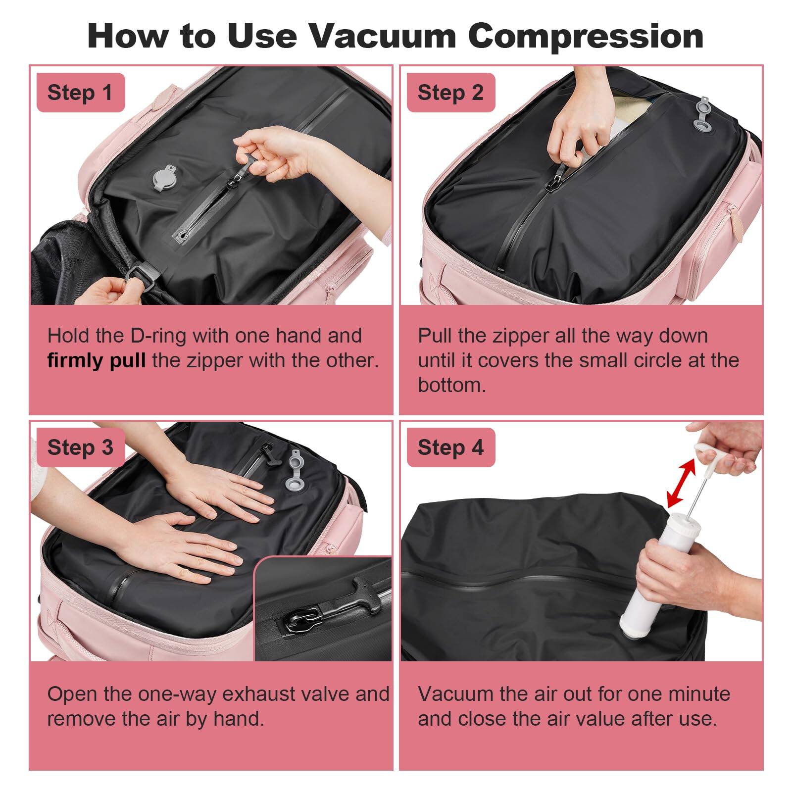 Left. Cozy Serene - Vacuum Backpack  Expandable Seal Carry On With Rain Cover 17'' Laptop Backpacks Travel Shoe Compartment Tsa Approved - Default.
