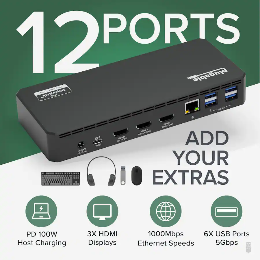 Plugable USB C Triple Display Docking Station with Laptop Charging ...