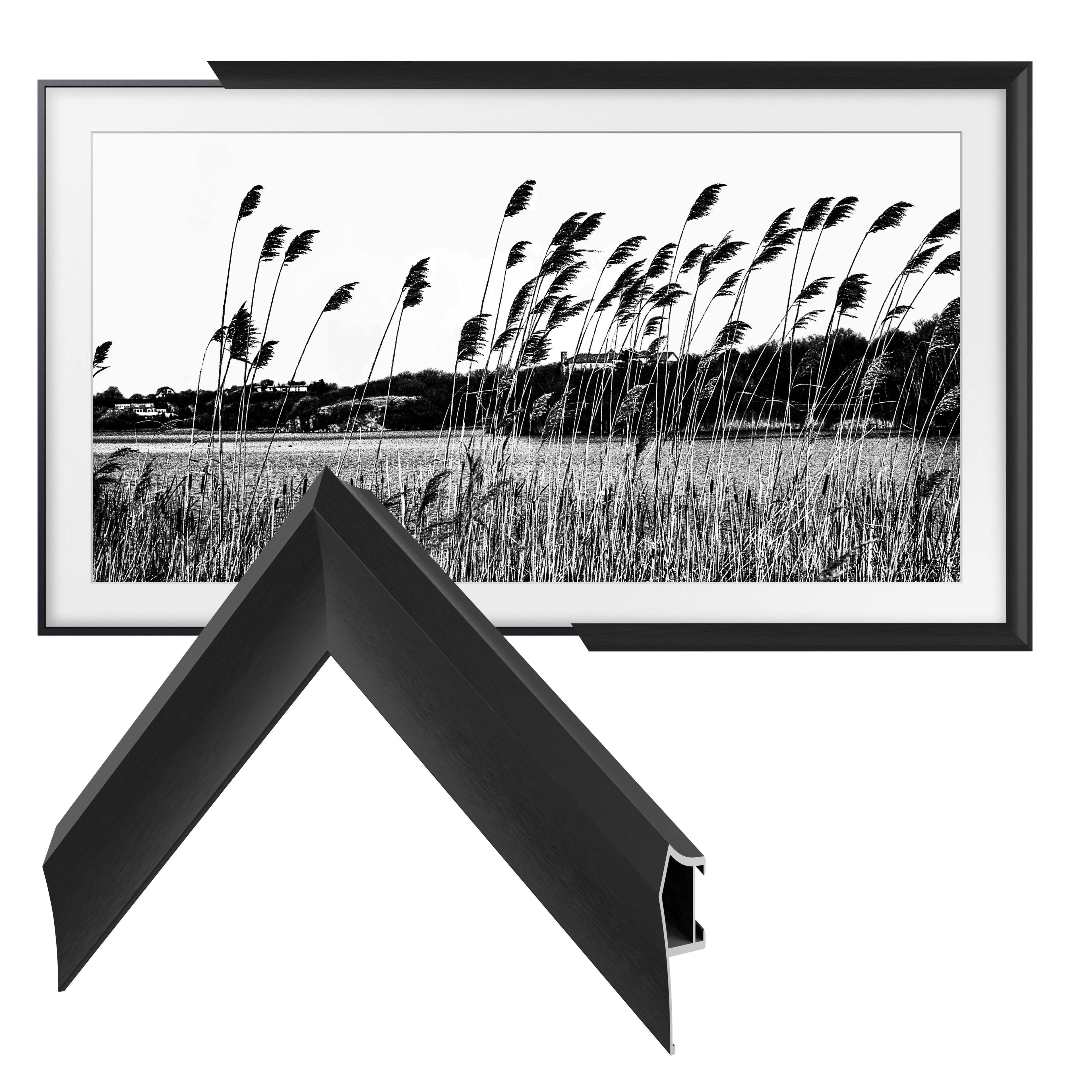 Left. Deco TV Frames - Alloy Prismatic Bezel for Samsung The Frame TV - 75" - Anodized Black.