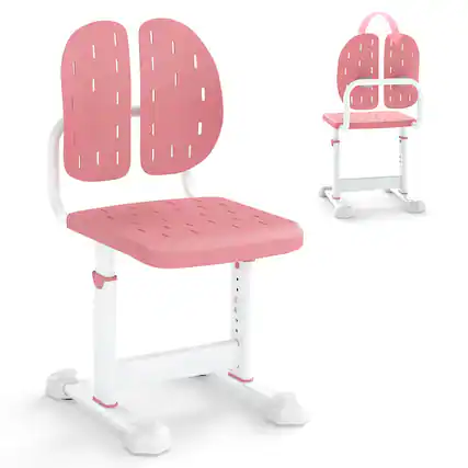Front. Costway - Costway Kids Desk Chair with Adaptive Double Backrest, Adjustable Height, Breathable Seat - Pink.