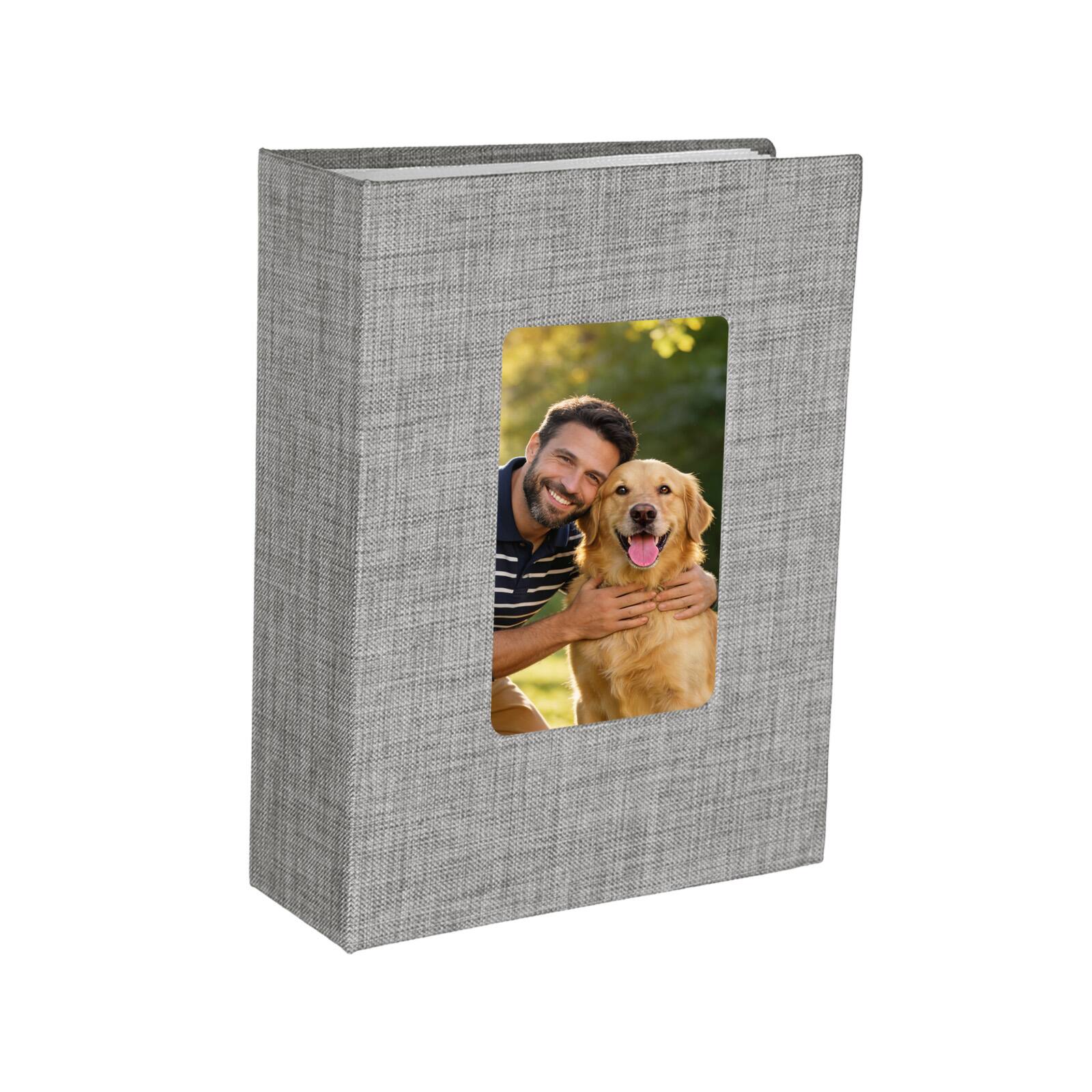 Front. Unique Bargains - Photo Album 6.5x4.9 Inch 100 Photos Linen Cover Photo Book with Display Window for Family Wedding Anniversary - Light Gray.