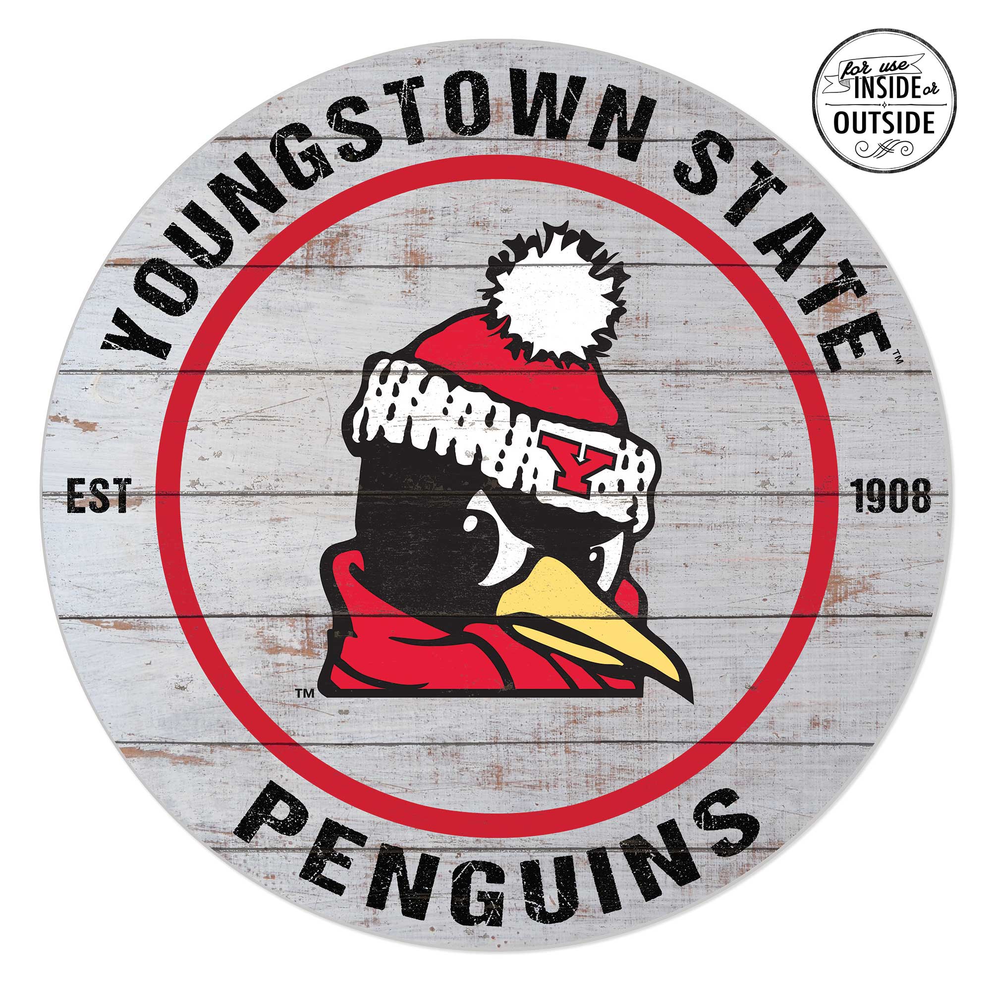 Youngstown State Penguins 20'' x 20'' Indoor/Outdoor Weathered Circle Sign