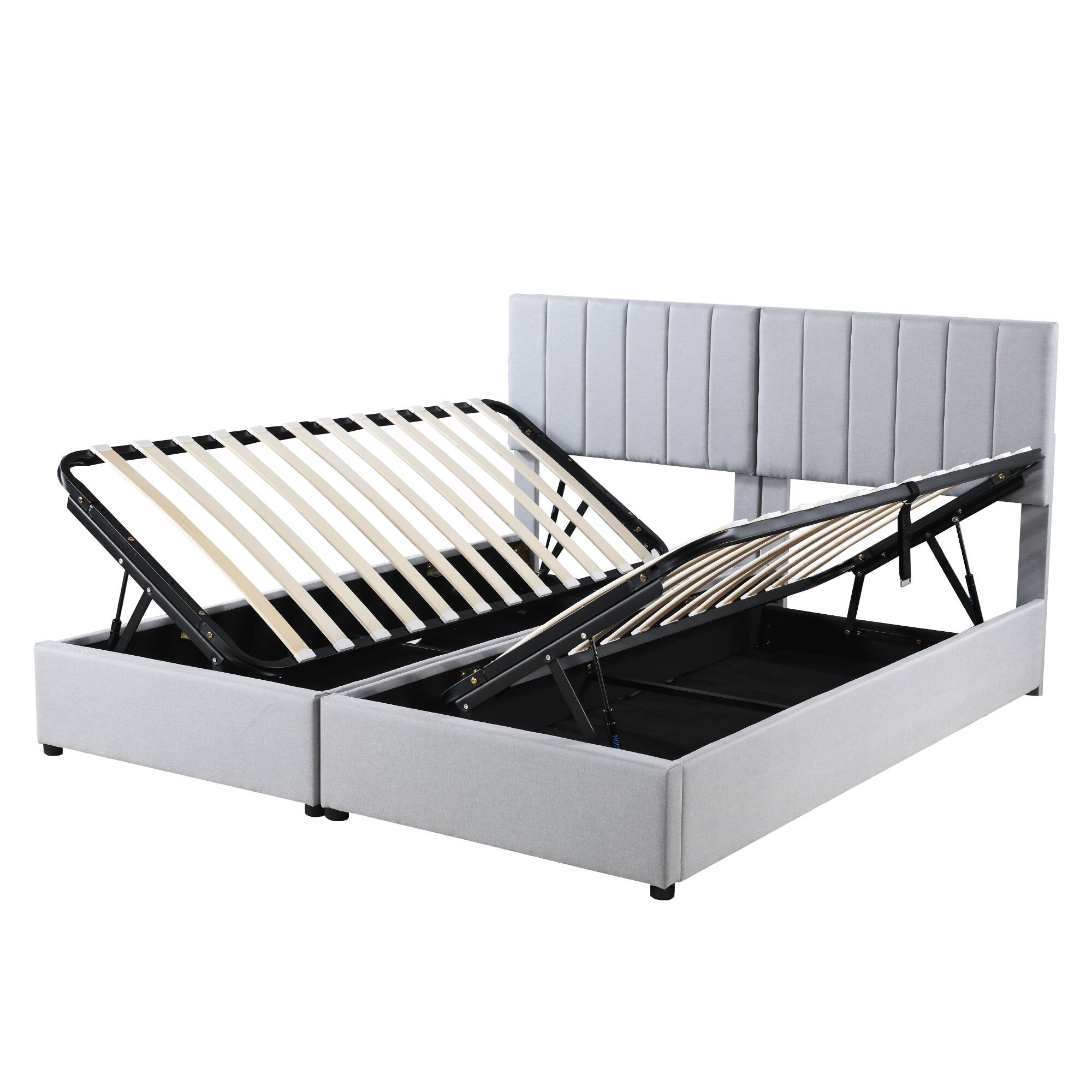 Alt View 4. Tiramisubest - King Size Upholstered Platform Bed with a Hydraulic Storage System, Gray - Gray.