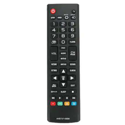 TV CAPTION RATIO INPUT A MODE 1 2 3 4 5 6 7 8 9 0 LIST FAV FLASHBK VOL AUDIO CH PAGE MUTE PICTURE INFO SOUND SETTINGS Q.MENU OK BACK EXIT SLEEP AKB73715608