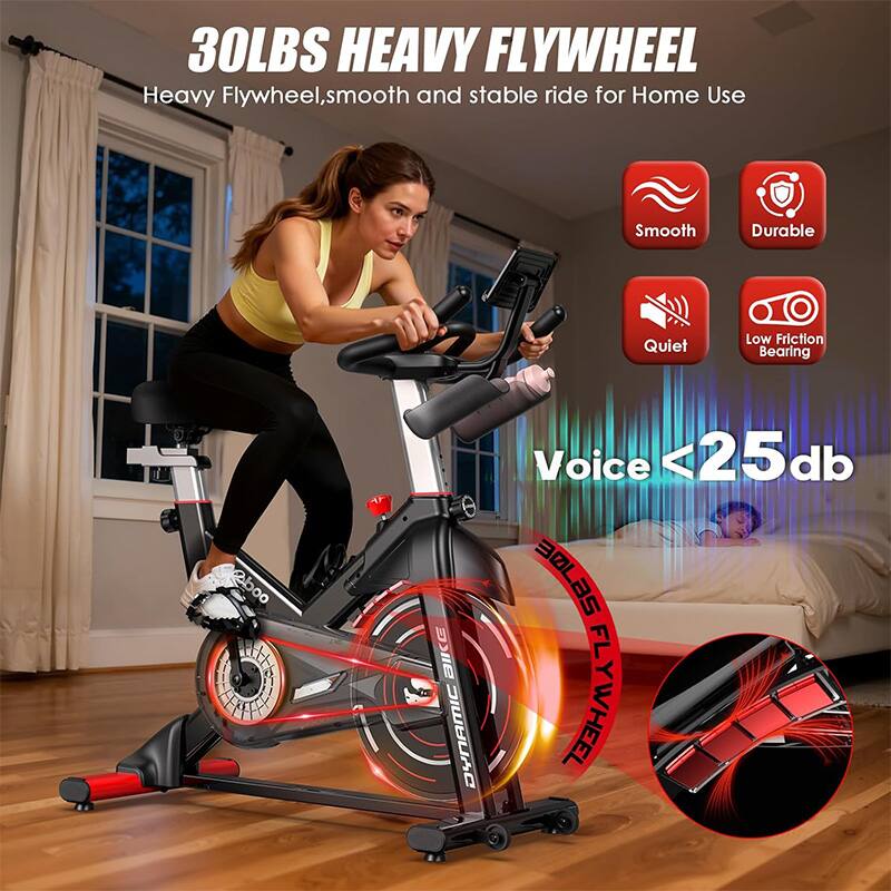 30LBS HEAVY FLYWHEEL  
Heavy Flywheel, smooth and stable ride for Home Use  

- Smooth  
- Durable  
- Quiet  
- Low Friction Bearing  

Voice <25db