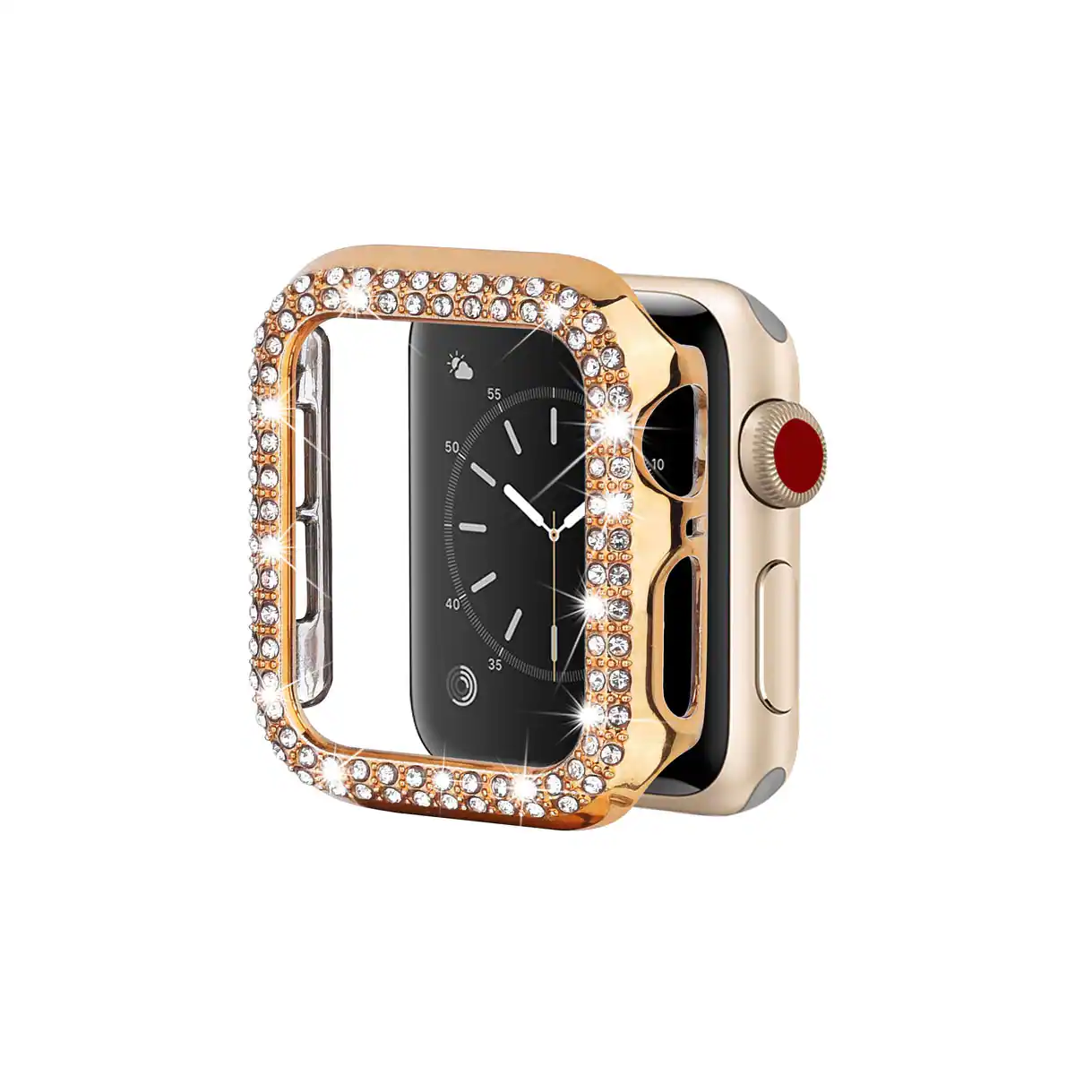 Entronix - Diamond Case for Apple Watch Series 9/8/7 - 45mm with Built-In Screen Protector - Gold