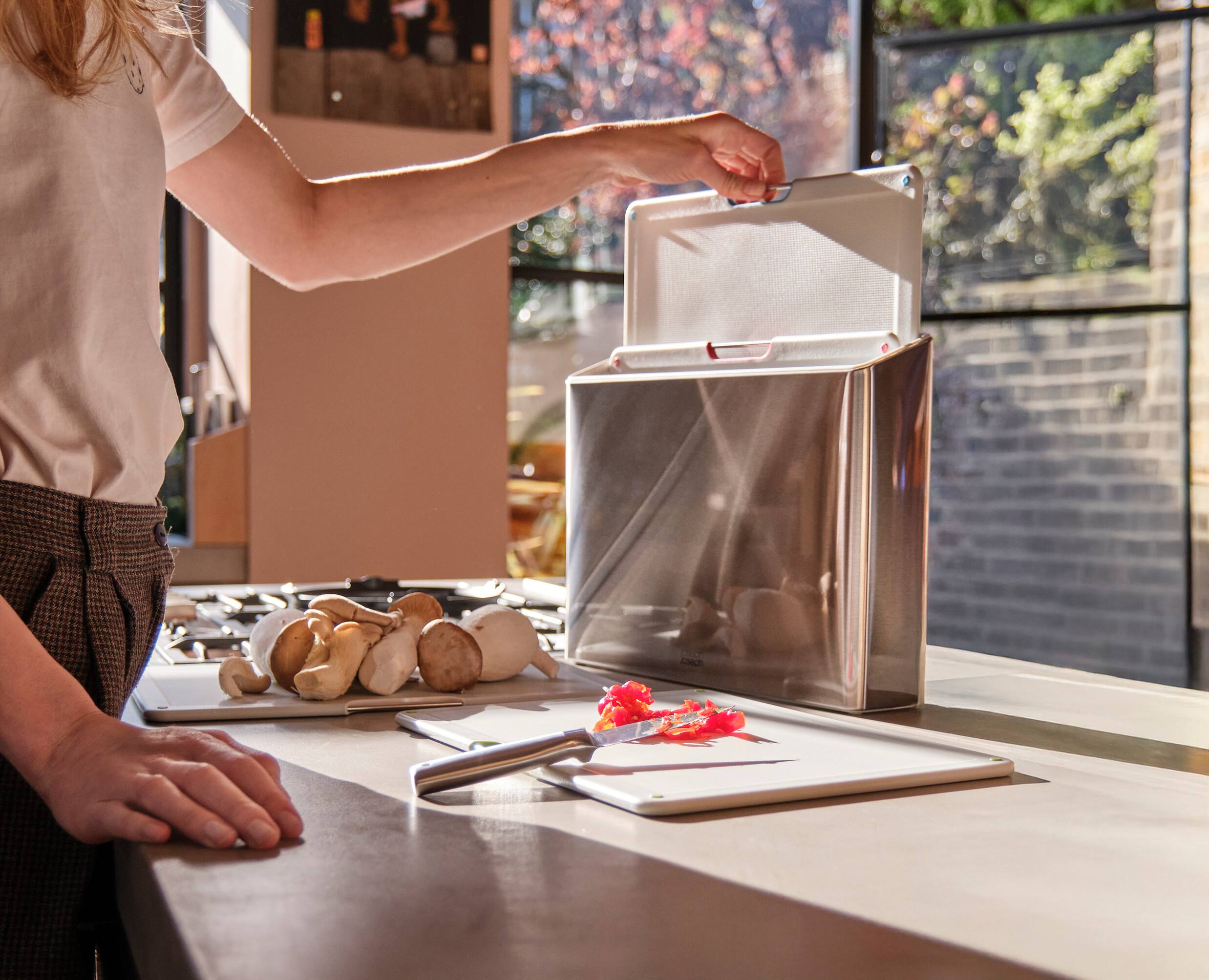 Alt View 2. Joseph Joseph - Folio Steel 4-piece Cutting Board Set with Steel Case - Stone.