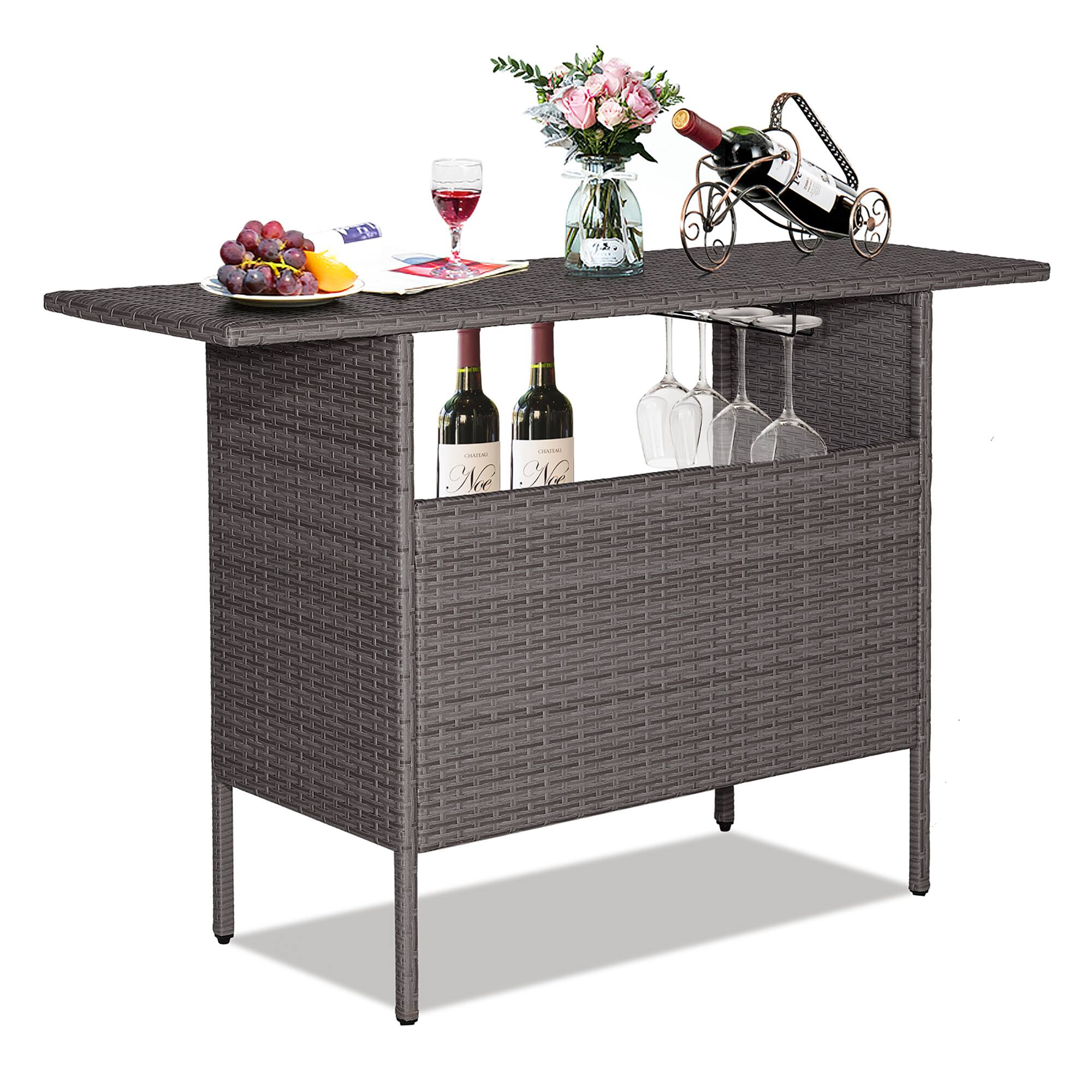 Alt View 7. Gymax - Gymax Patio Rattan Wicker Bar Height Counter Table Storage Shelf Rail Garden - Mix Gray.