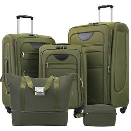 BreeBe - 3-Piece Softside Luggage Set Expandable Suitcases with Duffel Bag, Upright Spinner, Lightweight Travel Set - Army Green