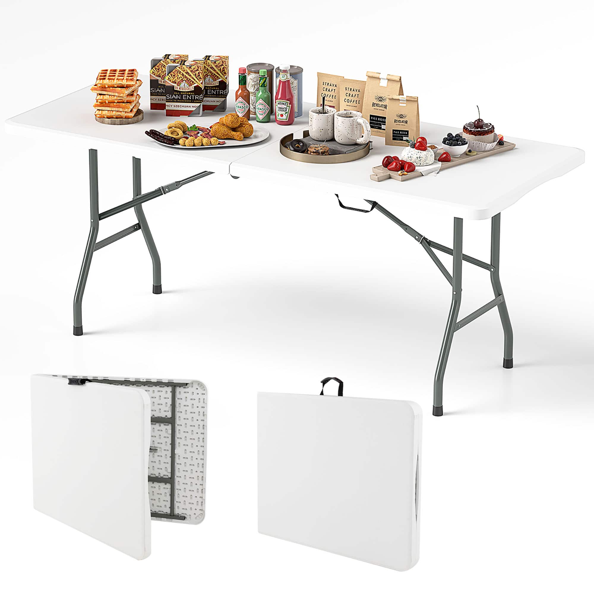 Gymax - 6 ft Portable Folding Table w/HDPE Tabletop Safe Lock Mechanism Carrying Handle - White price history on PriceWatchPro